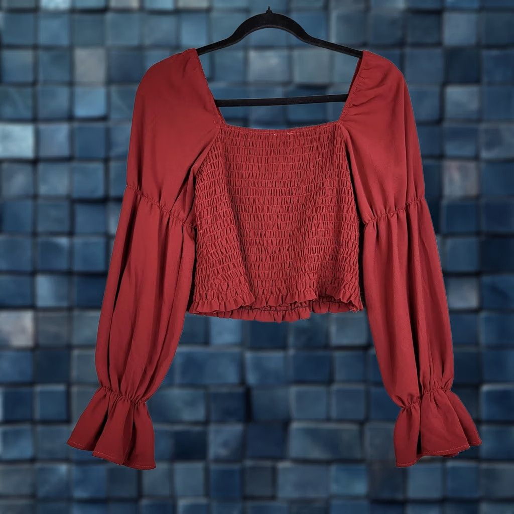 Vintage Dee Elly Blouse Mock Neck Long Sleeve Red Cotton Blend Size M NEW Size M / US 6-8 / IT 42-44 - 1 Thumbnail