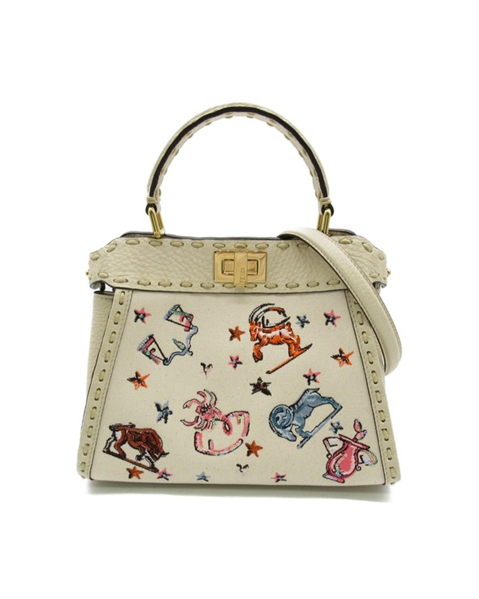image of Mini Peekaboo Leather Handbag In White By Fendi, Women's