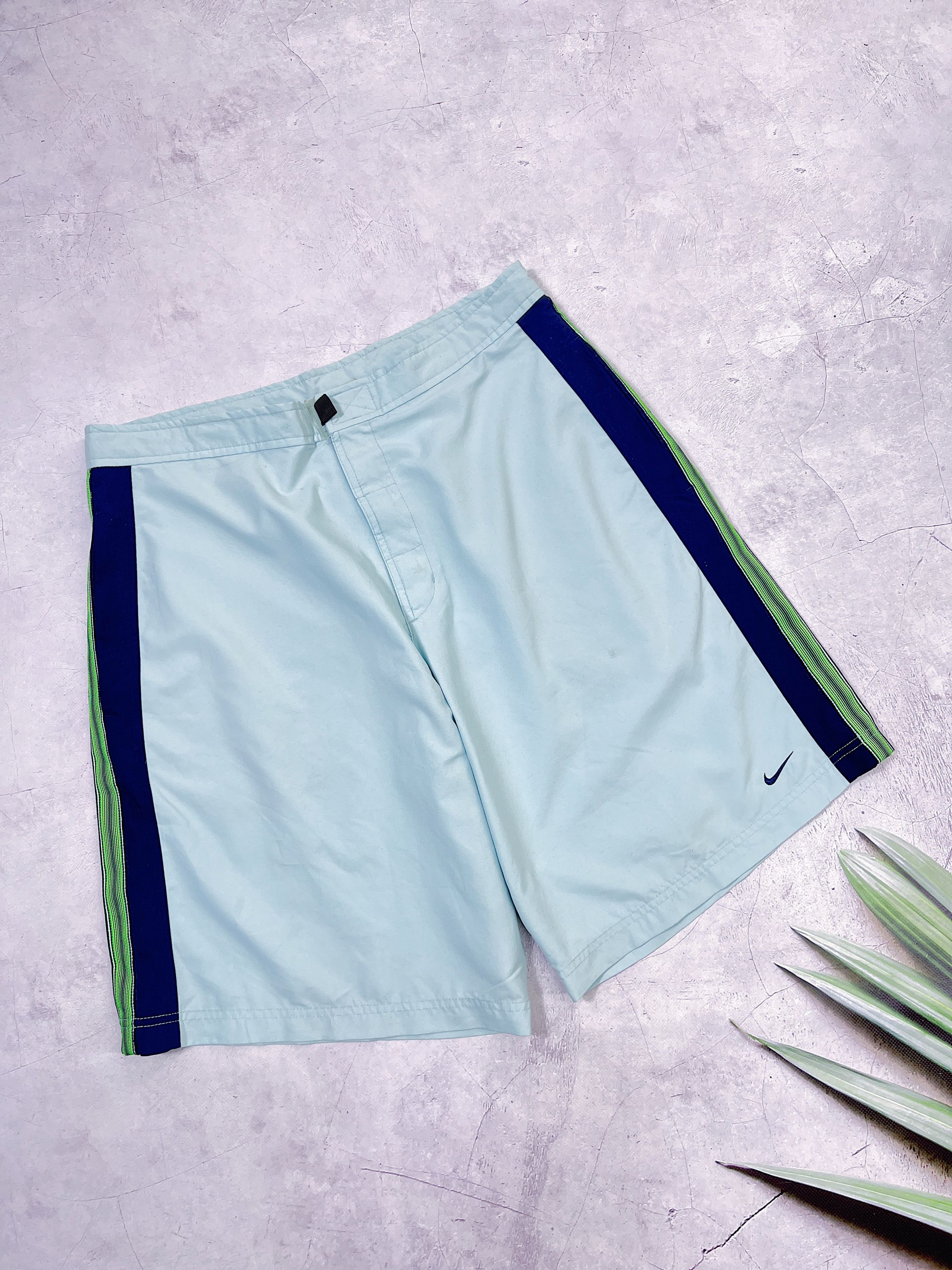 Nike × Vintage Vintage Nike Shorts Aquamarine & Green Stripes Size US 34 / EU 50 - 3 Thumbnail