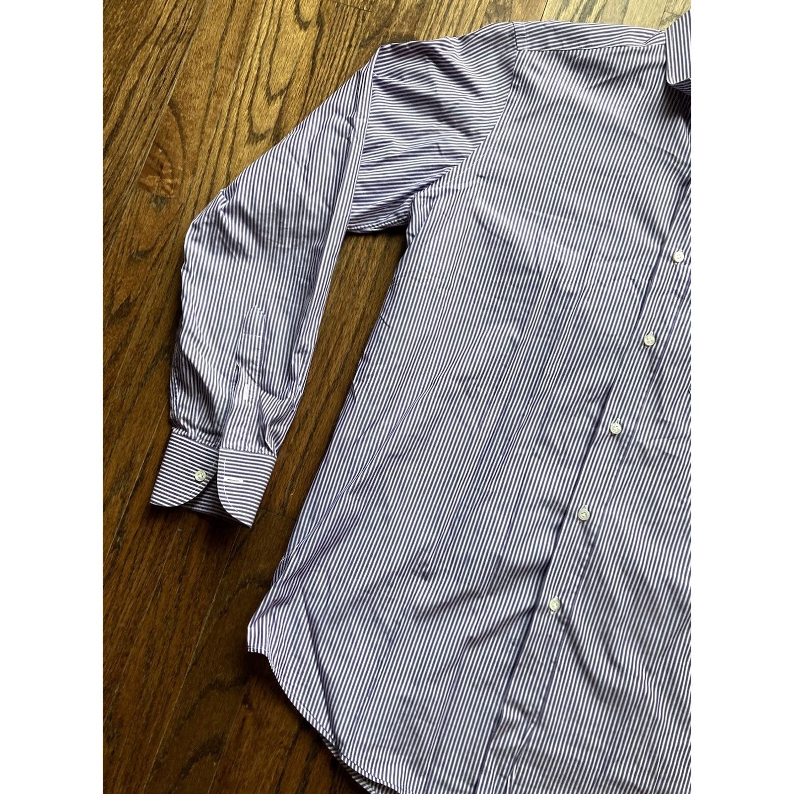 Vintage LUCIANO BARBERA Mens Large Striped Dress Shirt Purple Made In Italy Cotton Size 42R - 2 Thumbnail