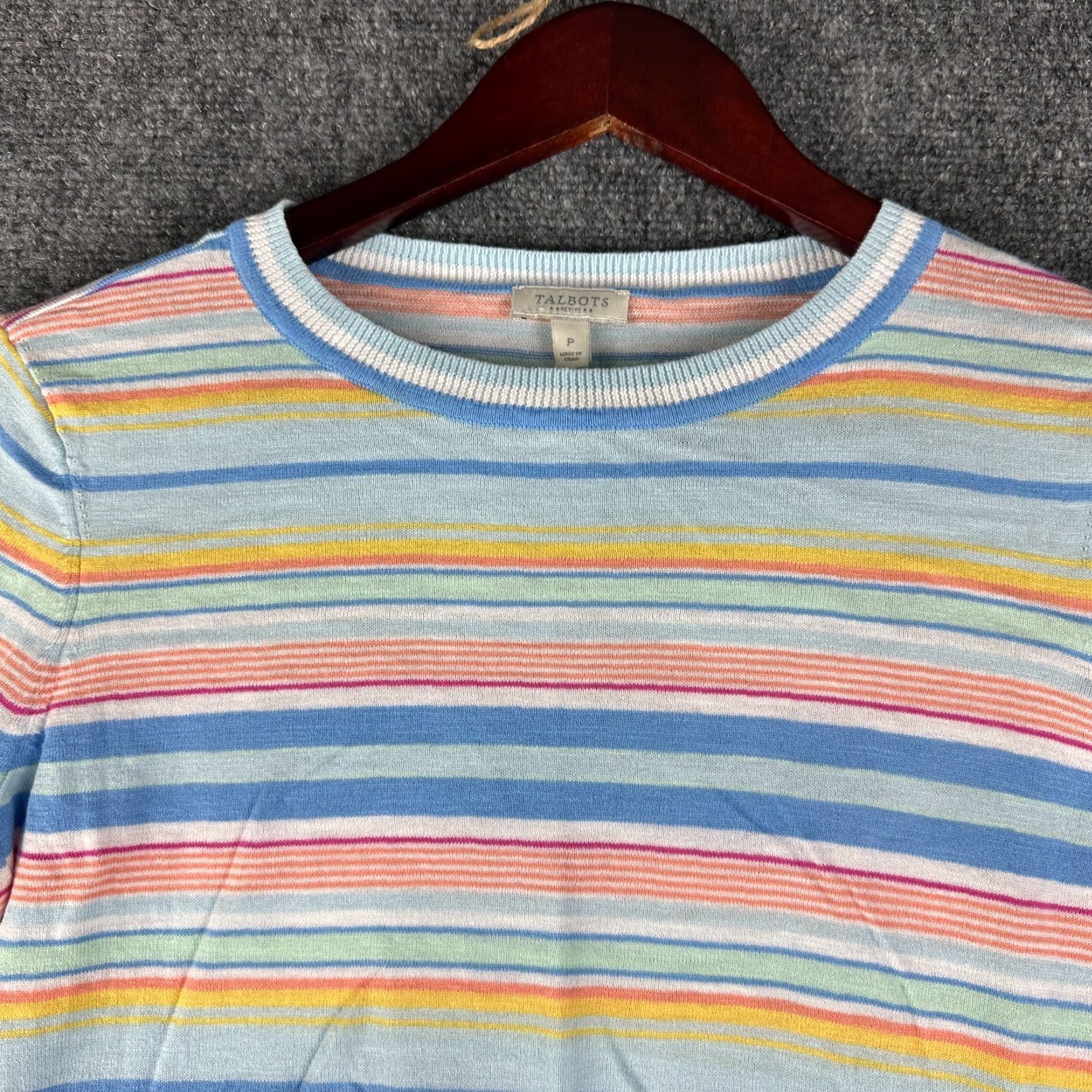 Talbots Talbots Sweater Womens Petite Pullover Striped Cotton Split Hem 3/4 Sleeve Multicolor Knit Round Neck Size XXS / US 00 / IT 34 - 3 Thumbnail