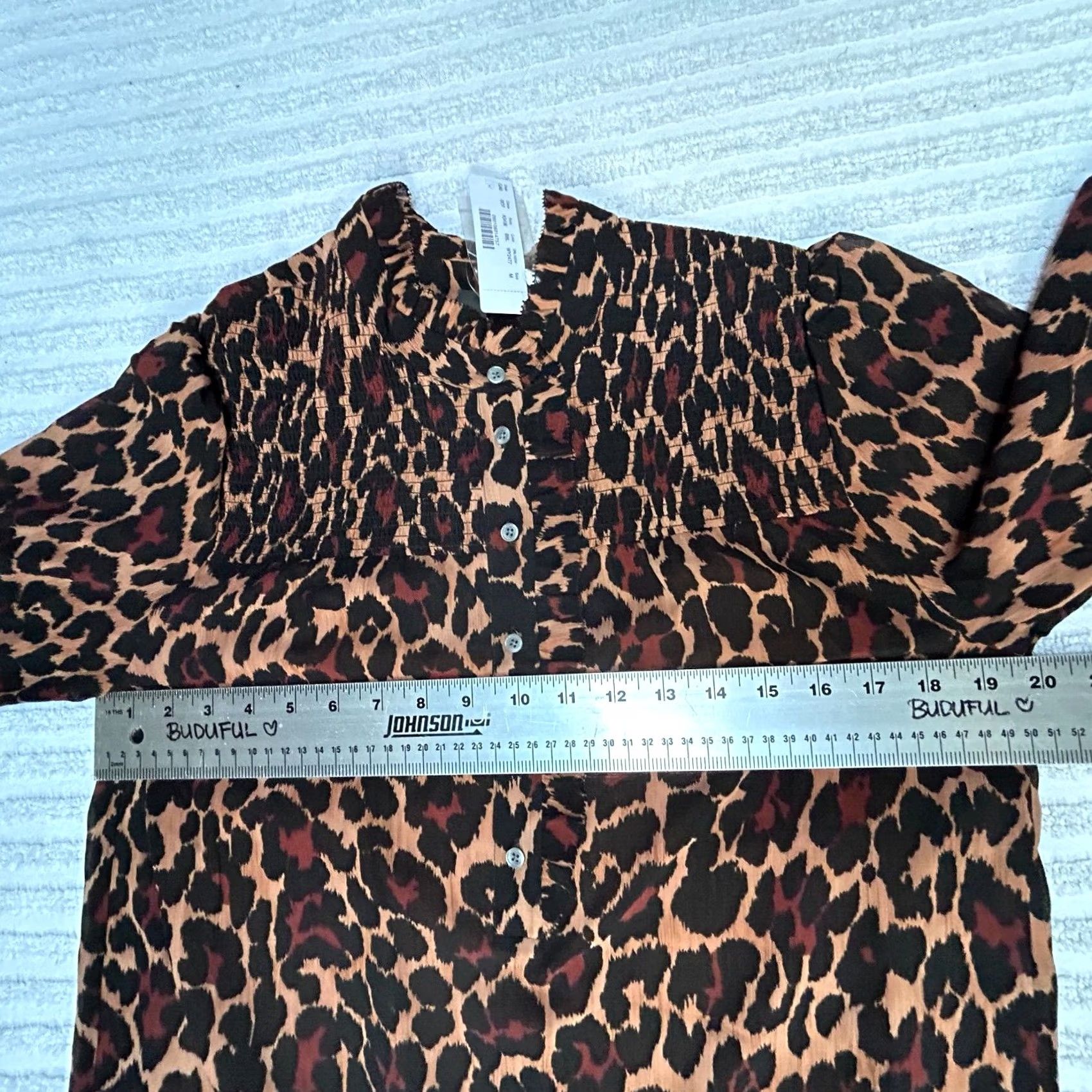 J.Crew J.CREW Women Blouse Medium Leopard Multicolor Crinkle Chiffon Smocked Popover Top Long Sleeve Size M / US 6-8 / IT 42-44 - 6 Thumbnail