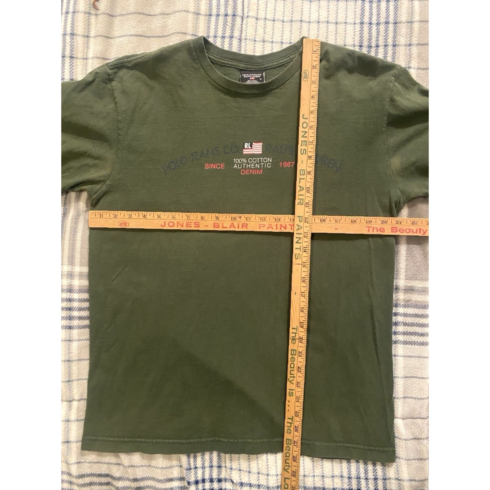 Ralph Lauren VINTAGE Ralph Lauren Polo Jeans Co. T Shirt Flag Green Men’s Medium Shirt Mens Regular 90s 80s Classic Graphic Print Short Sleeve Cotton Size US M / EU 48-50 / 2 - 3 Thumbnail