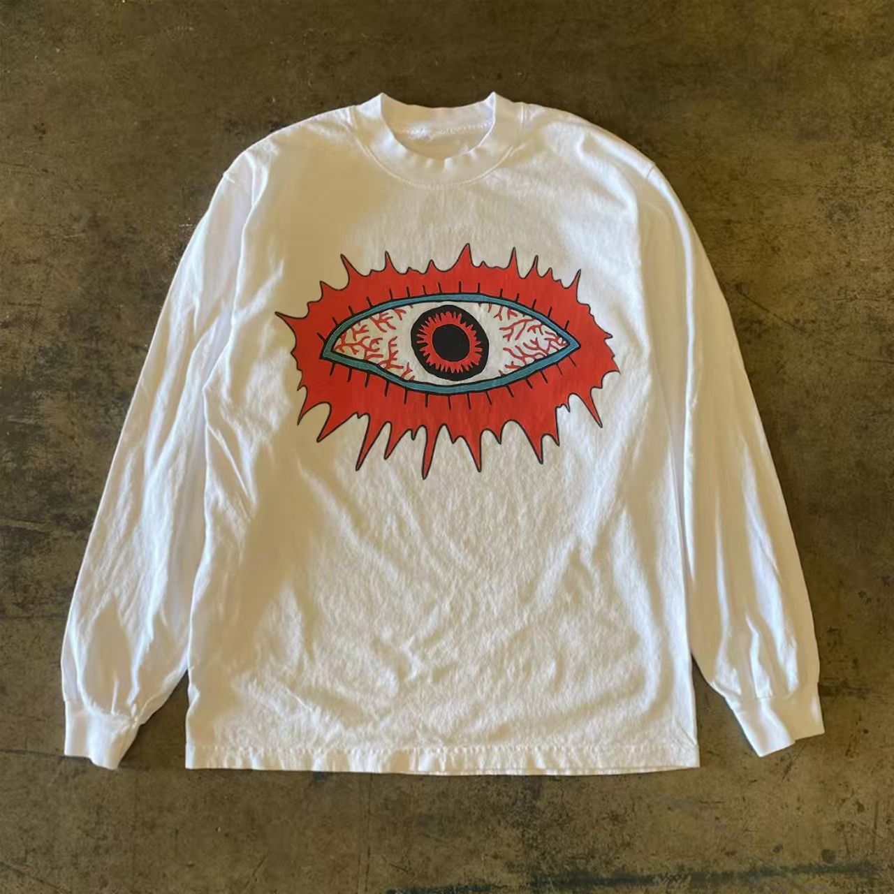 Japanese Brand White washed vintage eye print long-sleeved t-shirt Size US M / EU 48-50 / 2 - 1 Thumbnail
