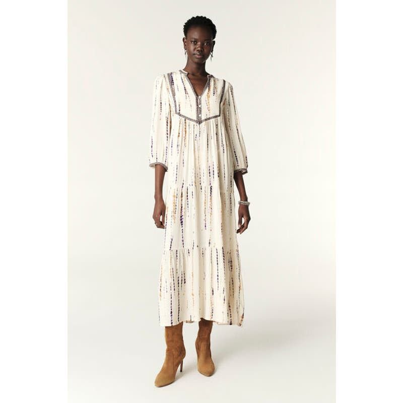 image of Ba Sh $400 Ba&sh Isolde Tiered Maxi Dress Size 4 in Beige, Women's