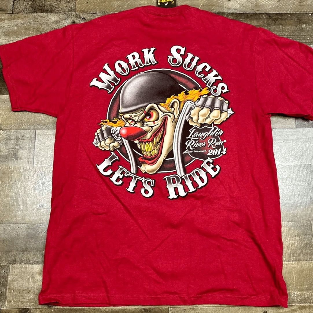Vintage Laughlin River Run Shirt Men L Red Crewneck NWT 2014 Work Sucks Let’s Ride T-Shirt Size US L / EU 52-54 / 3 - 5 Thumbnail