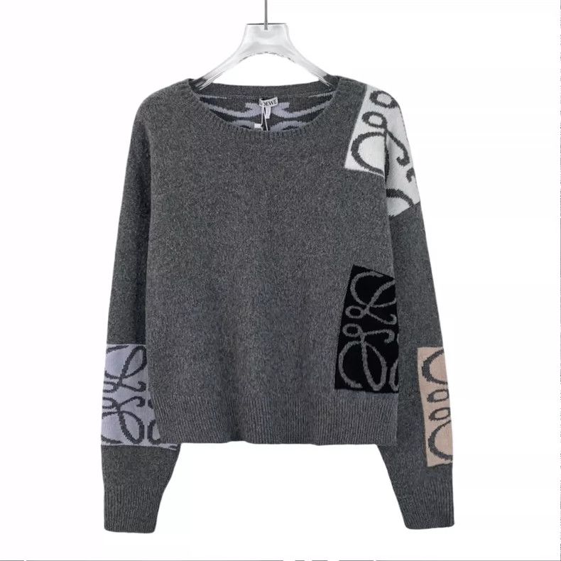 Loewe Loewe Gray logo printed wool round neck long sleeve knitte Size S / US 4 / IT 40 - 1 Thumbnail