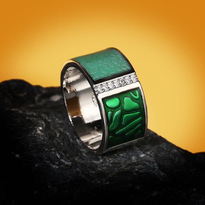 Jewelry Green Geometric Handmade Enamel Ring Size ONE SIZE - 1 Thumbnail