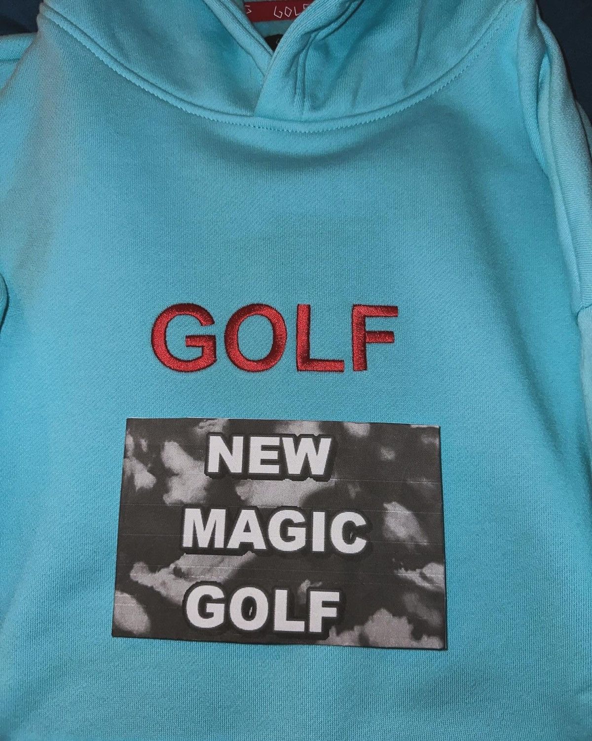 image of Golf Wang Wolf 10Th Anniversary Red On Blue Logo Hoodie in Light Teal, Men's (Size Large)