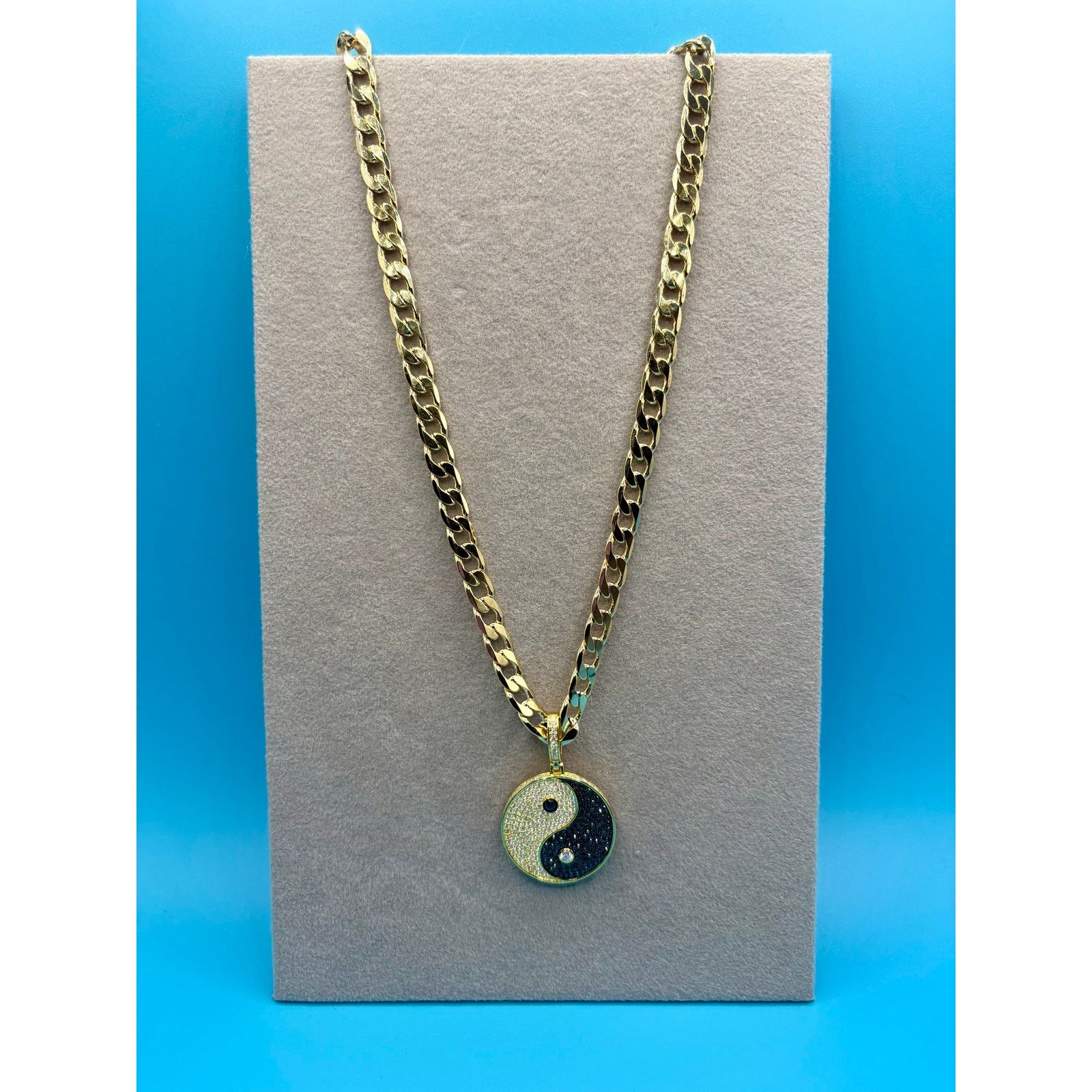 Jewelry NEW Moissanite Ying Yang Pendant & 24" Cuban - Vermeil over Size ONE SIZE - 2 Thumbnail