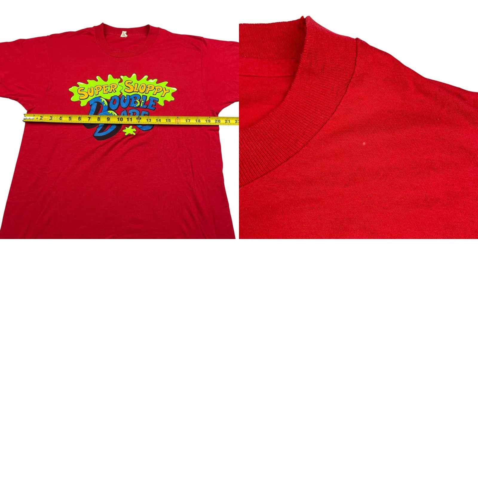 Vintage VTG Nickelodeon Double Dare T-Shirt Red Large Screen Stars 1990s Short Sleeve Cotton Blend Single Stitch 2-Sided Graphic Men USA Size US L / EU 52-54 / 3 - 8 Thumbnail