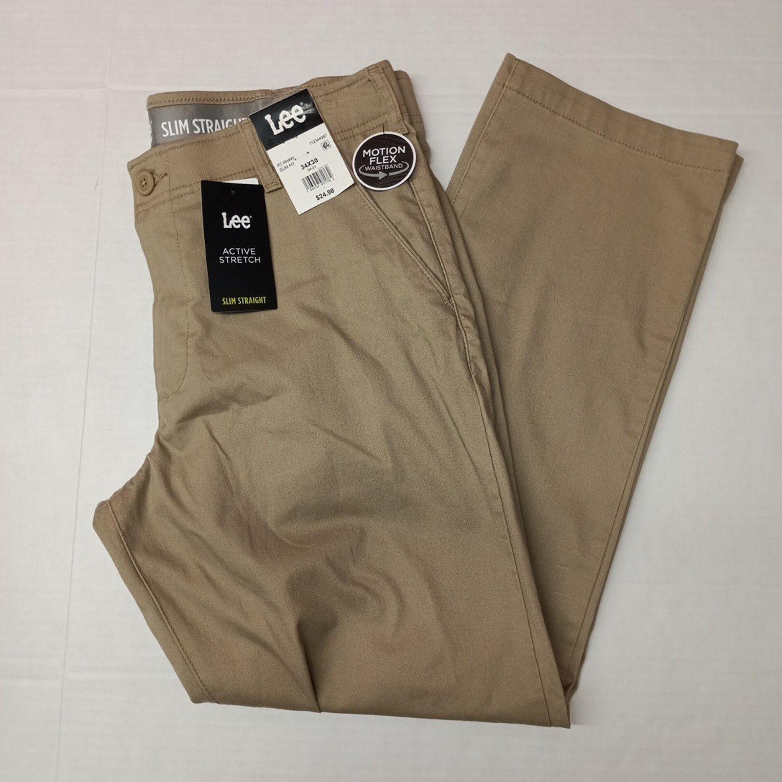 Lee Lee Flat Front Chino Pants Men's 34x30 Khaki Slim Fit Size US 34 / EU 50 - 1 Thumbnail