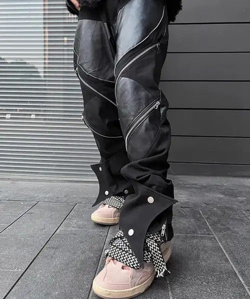 Japanese Brand × Leather Long Black Patchwork Pu Leather Pants Size US 34 / EU 50 - 3 Thumbnail
