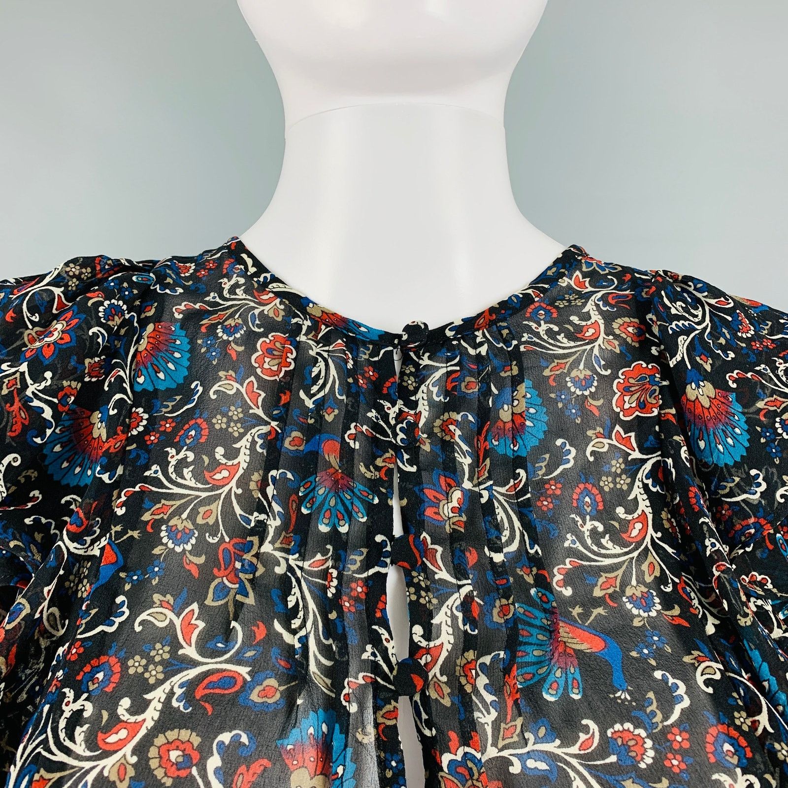 Veronica Beard VERONICA BEARD 8 Black Multi-Color Silk Print Ruffle Blouse Size M / US 6-8 / IT 42-44 - 2 Thumbnail