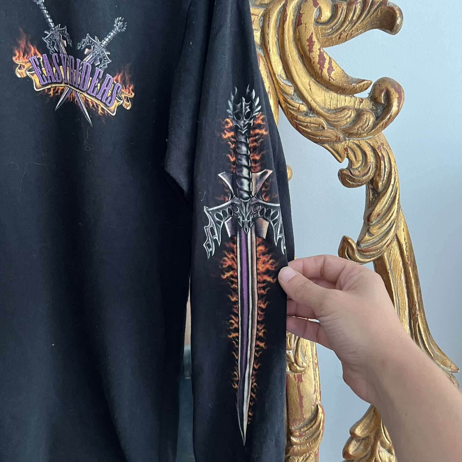 Vintage Easy Rider T-Shirt Sz M Black Flames Sword Wings Anvil Tag Size US M / EU 48-50 / 2 - 4 Thumbnail