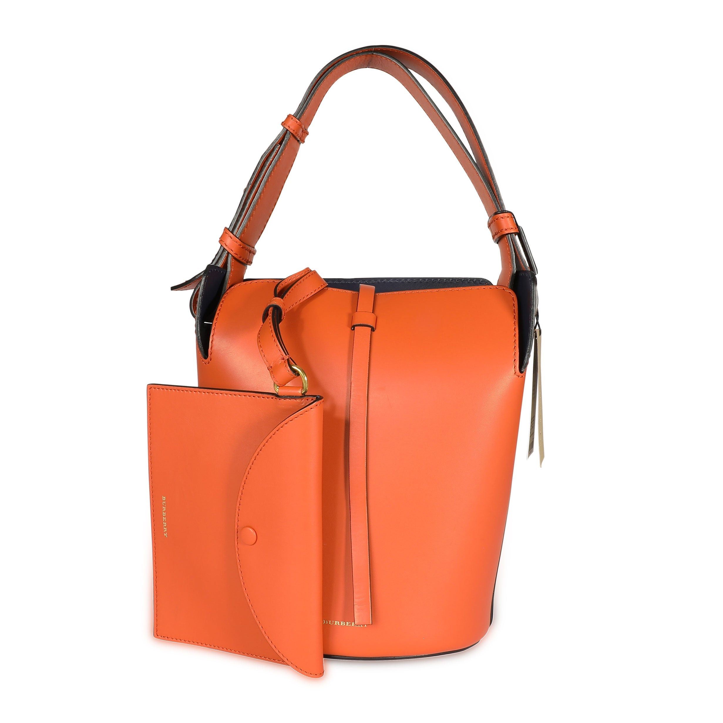 image of Burberry Clementine Supple Leather Small Bucket Bag in Orange, Women's