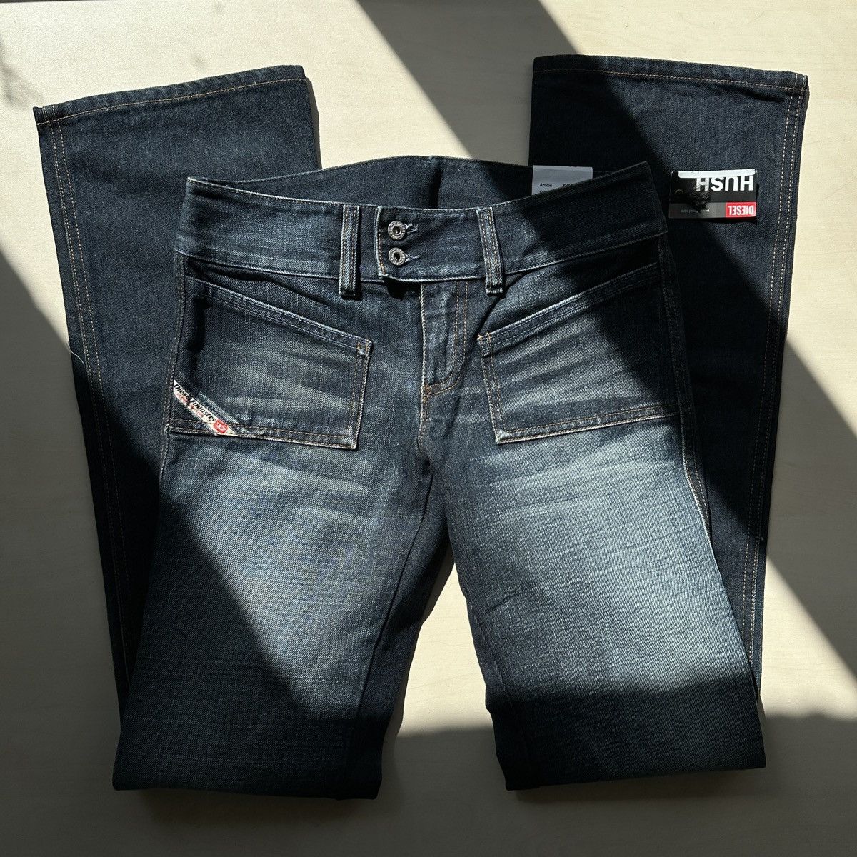 Diesel × Seditionaries Diesel Old Washed Fade Asymmetric Low Rice Wrap Jeans 00s Size 26" / US 2 / IT 38 - 3 Thumbnail