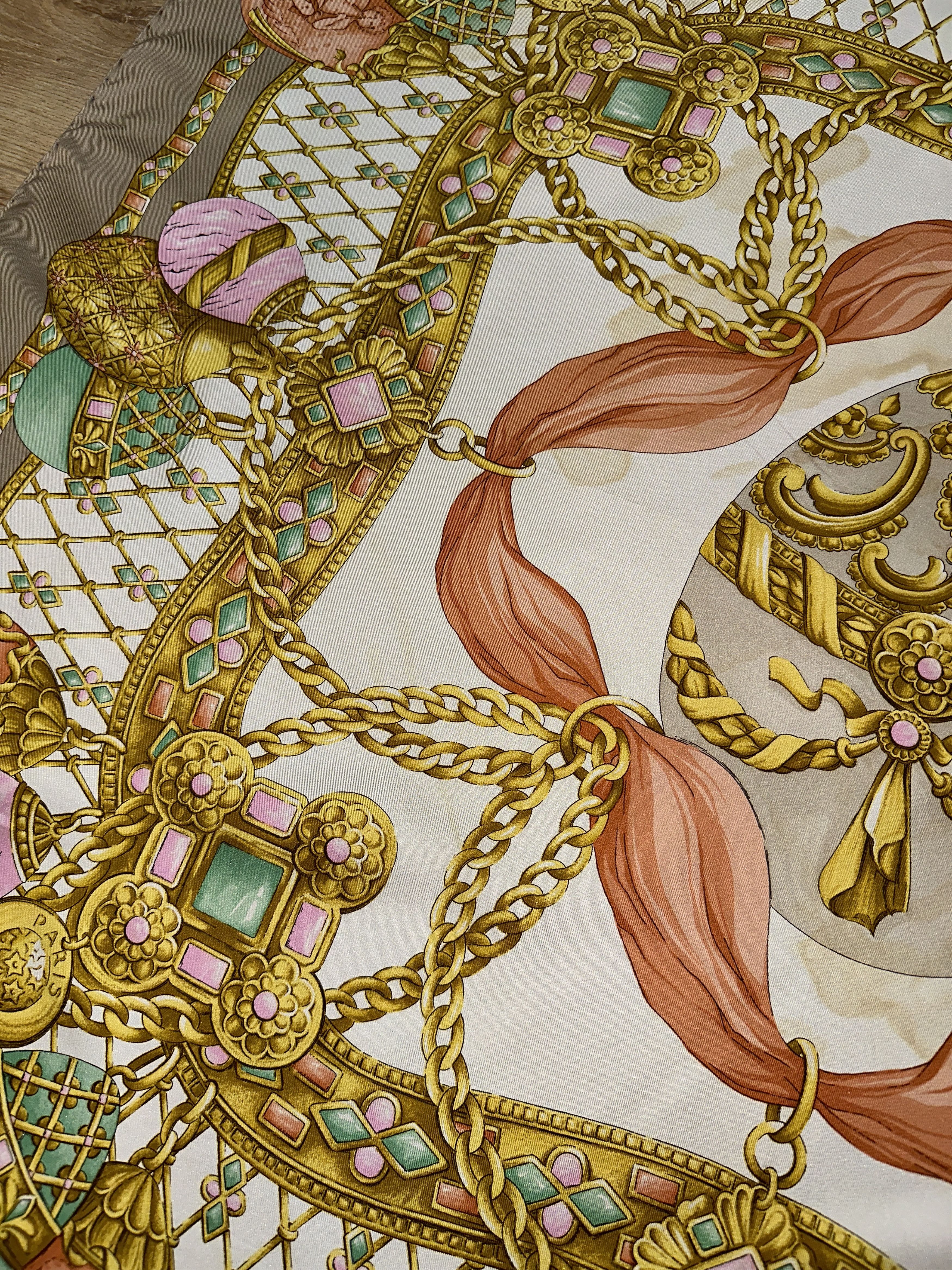 Celine Celine Vintage Silk Scarf Baroque Chain Egg Motif 88cm Rare Size ONE SIZE - 10 Thumbnail
