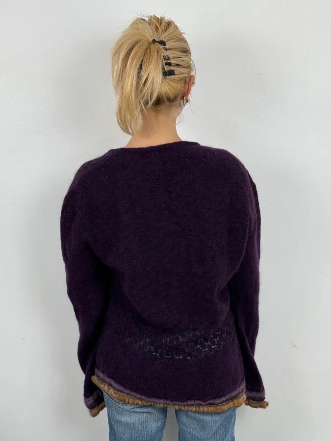 Roberto Cavalli 2000s Roberto Cavalli Purple Wool Obscure Cardigan Sweater Size M / US 6-8 / IT 42-44 - 3 Thumbnail