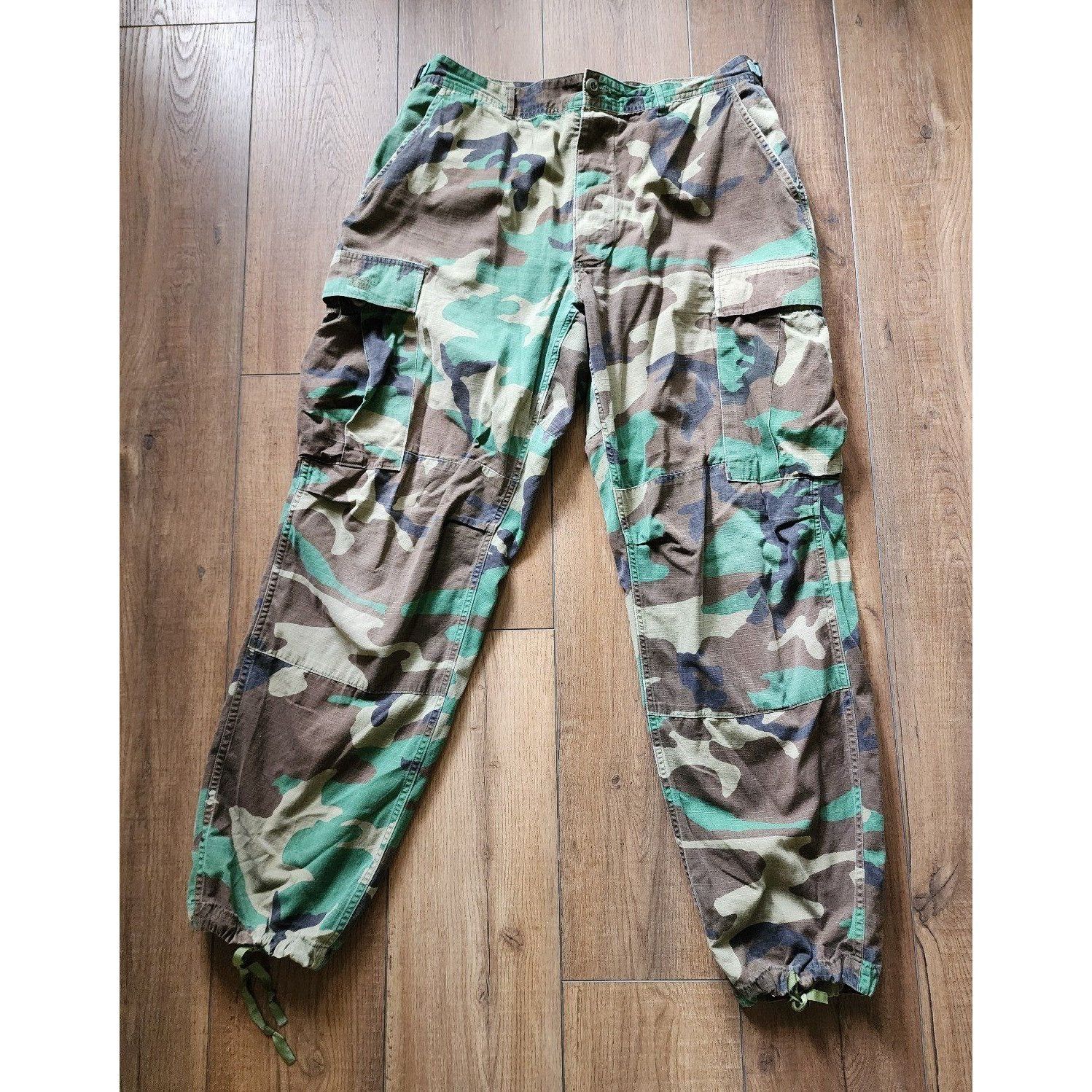 Military Vintage Army Military Draw String Distressed Worn Camo Cargo ...