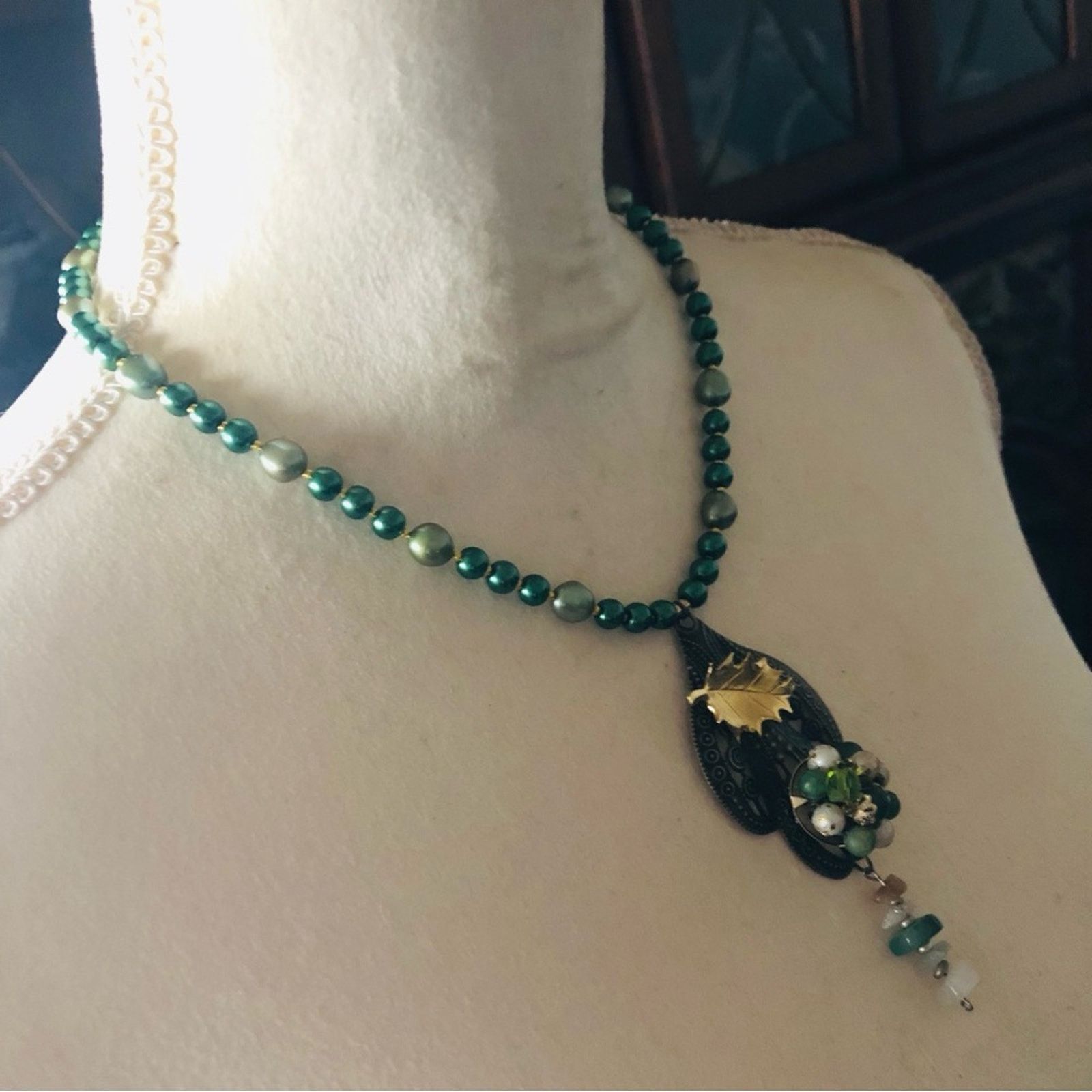 Handmade Handcrafted repurpose sage freshwater Pearl necklace Size ONE SIZE - 3 Thumbnail