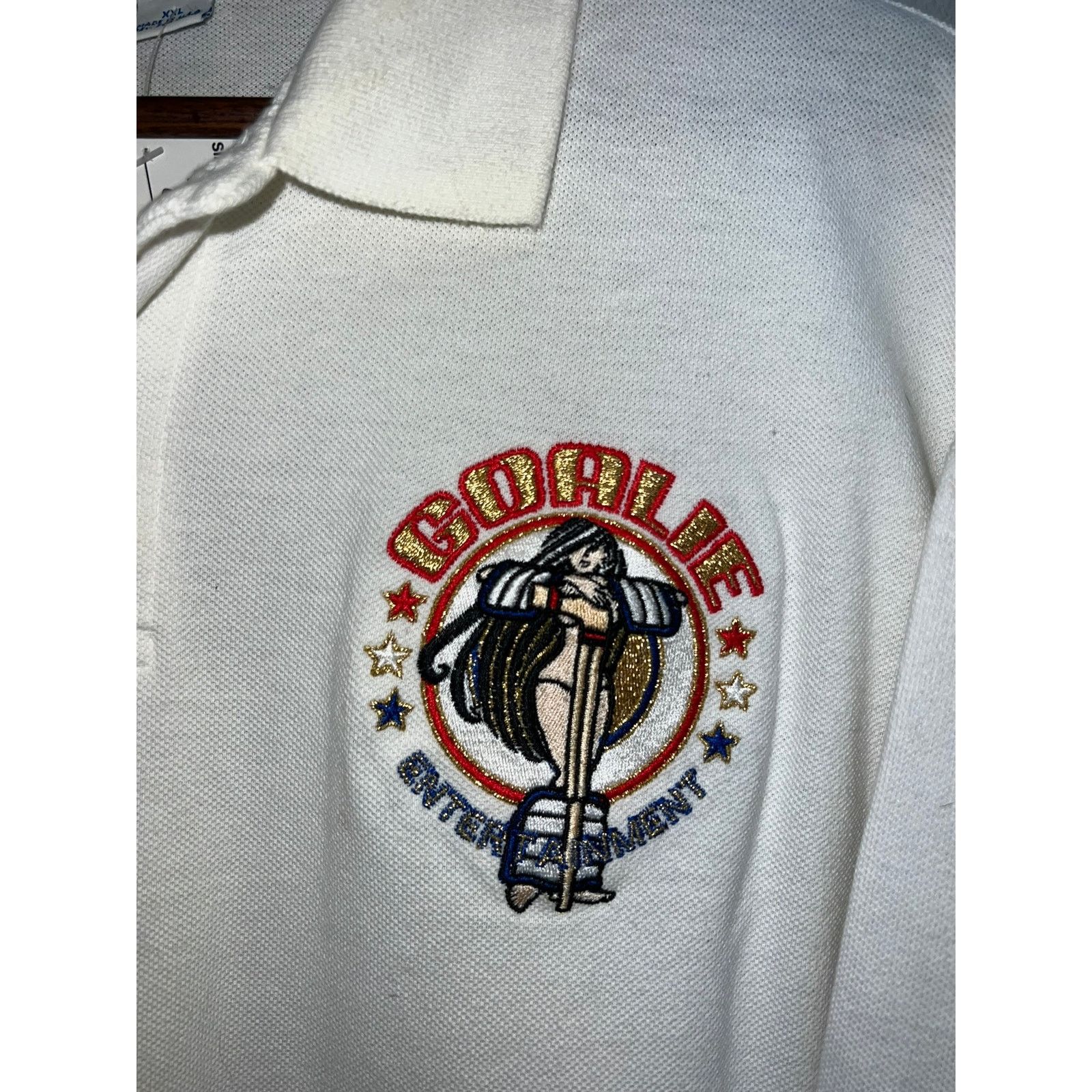 Jerzees Vintage Goalie Entertainment Polo Shirt White Top VTG 90s 2X Size US XXL / EU 58 / 5 - 3 Thumbnail