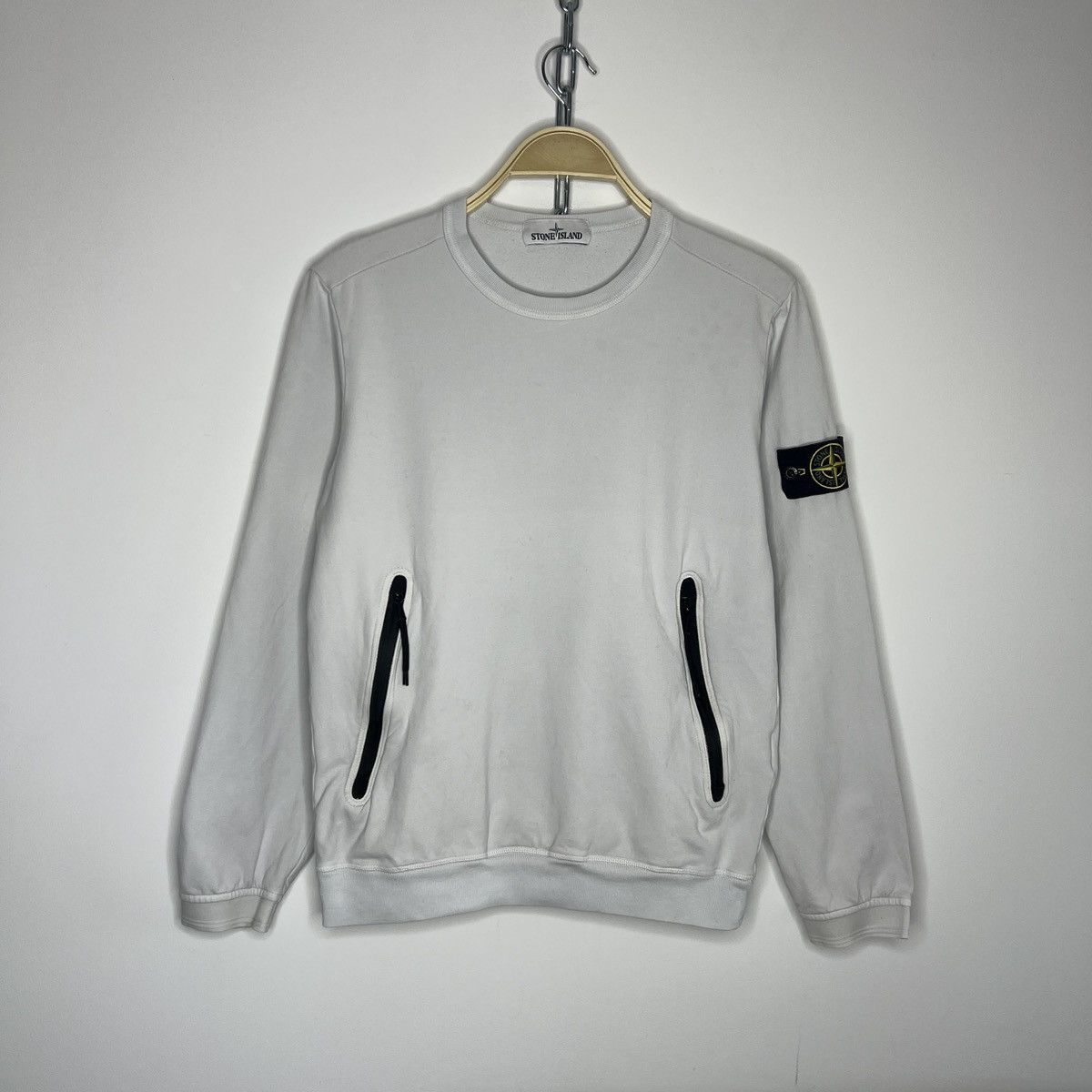Stone Island Sweatshirt Crewneck White Badge Patch Zip