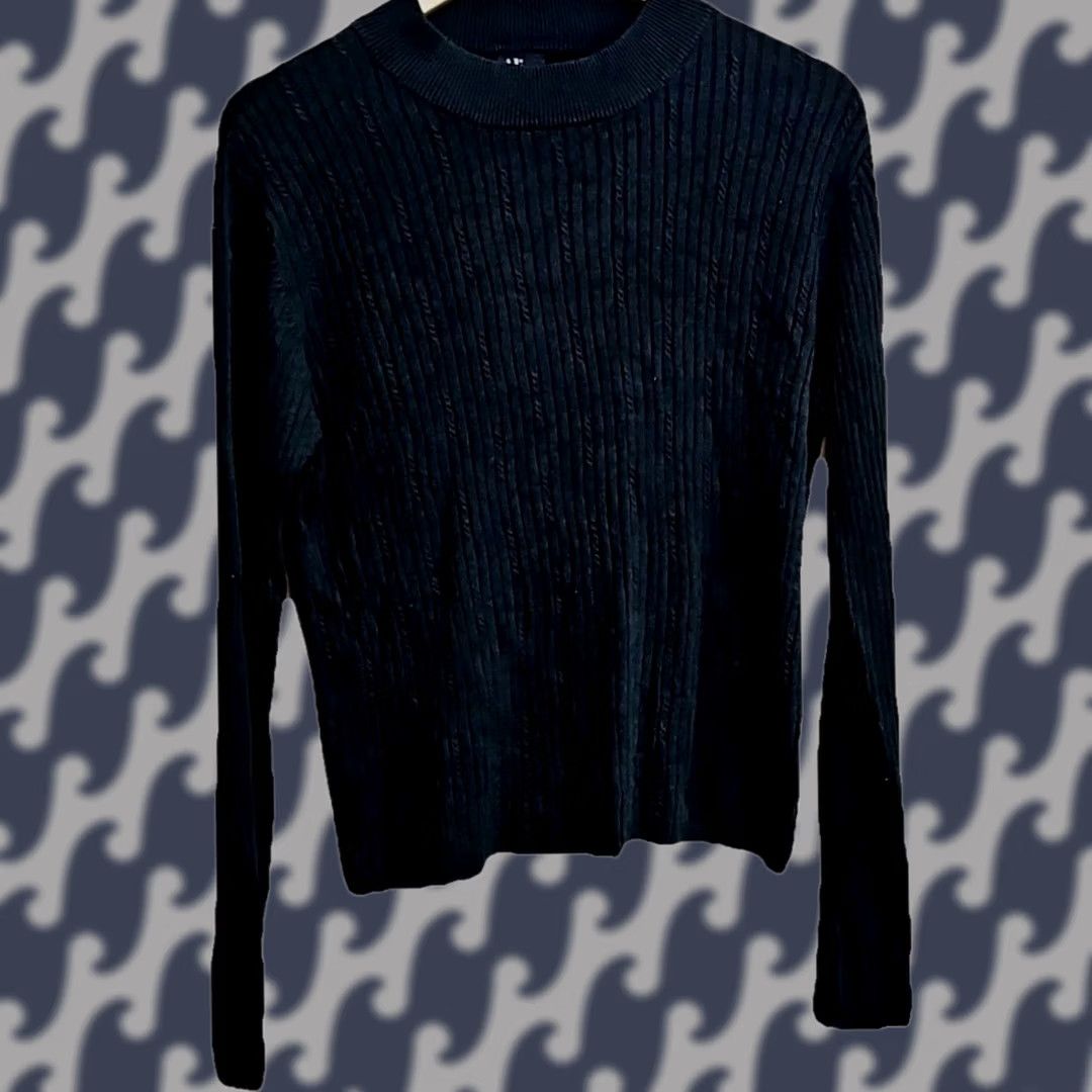 Vintage Ali Miles Black Ribbed Knit Sweater Women’s Large Long Sleeve Crewneck Size L / US 10 / IT 46 - 1 Thumbnail