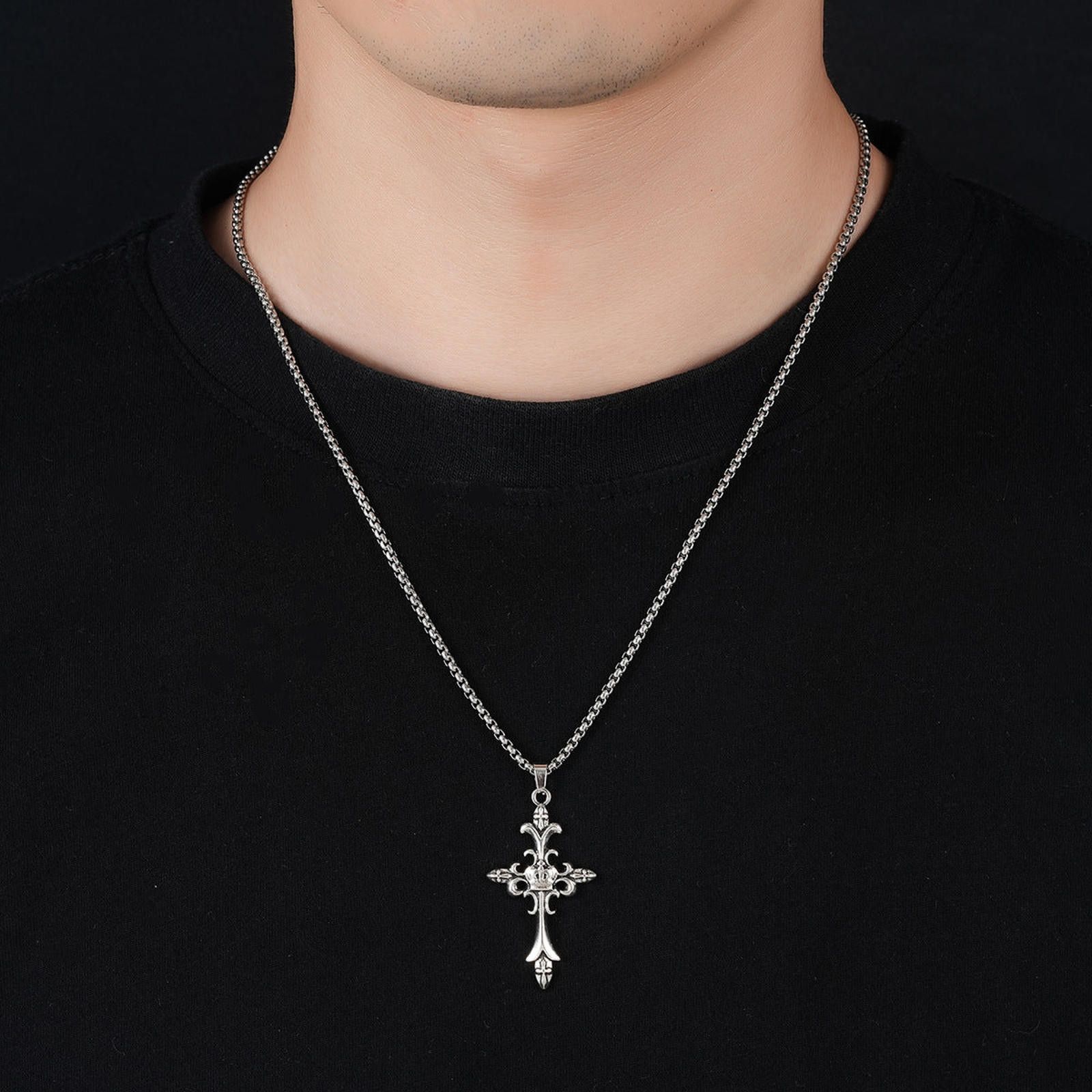 Jewelry Silver Gothic Cross Pendant Necklace for Men Size ONE SIZE - 2 Thumbnail