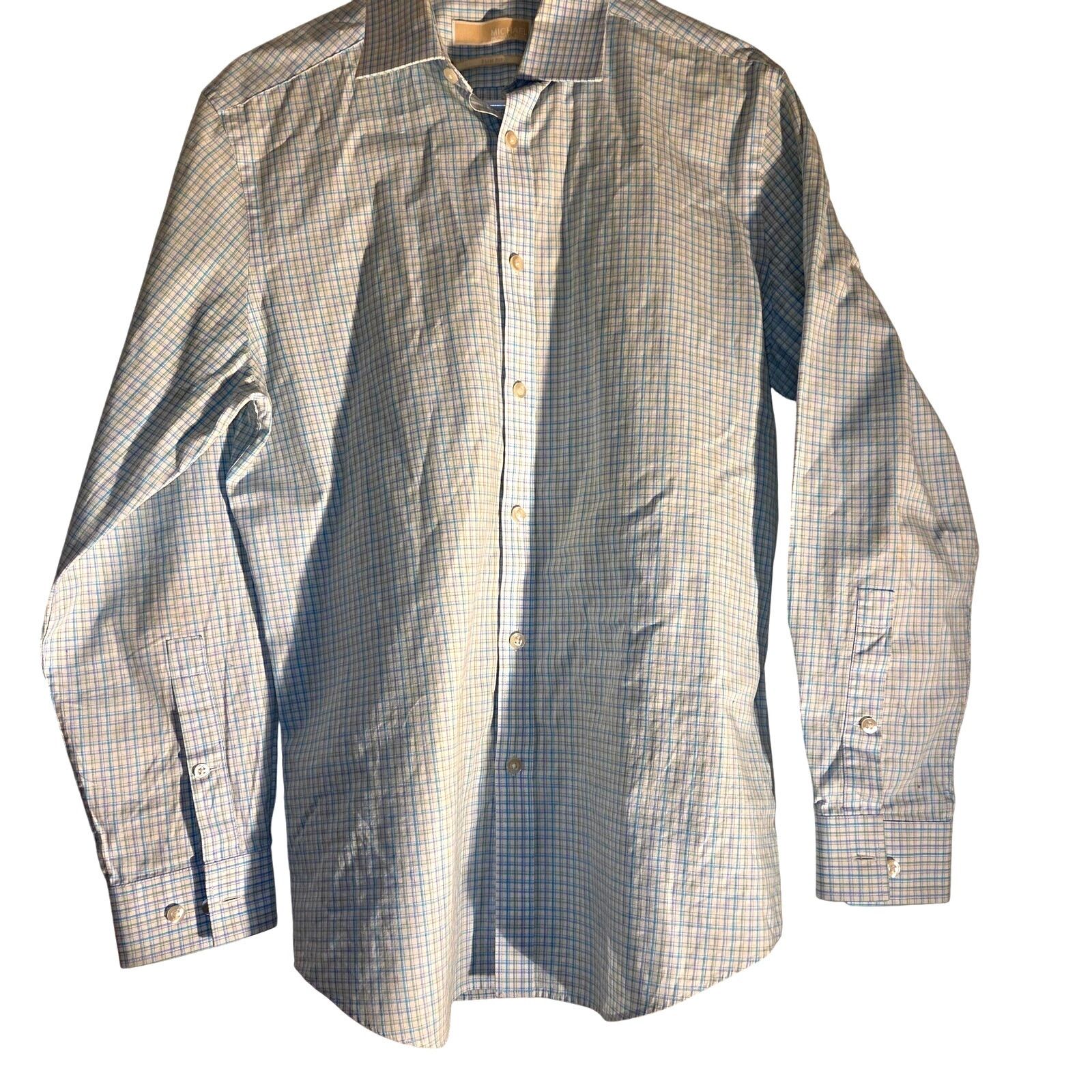 Michael Kors Michael Kors Men's Blue &Gold Checkered Dress Shirt 15.5viet Size US XS / EU 42 / 0 - 2 Thumbnail