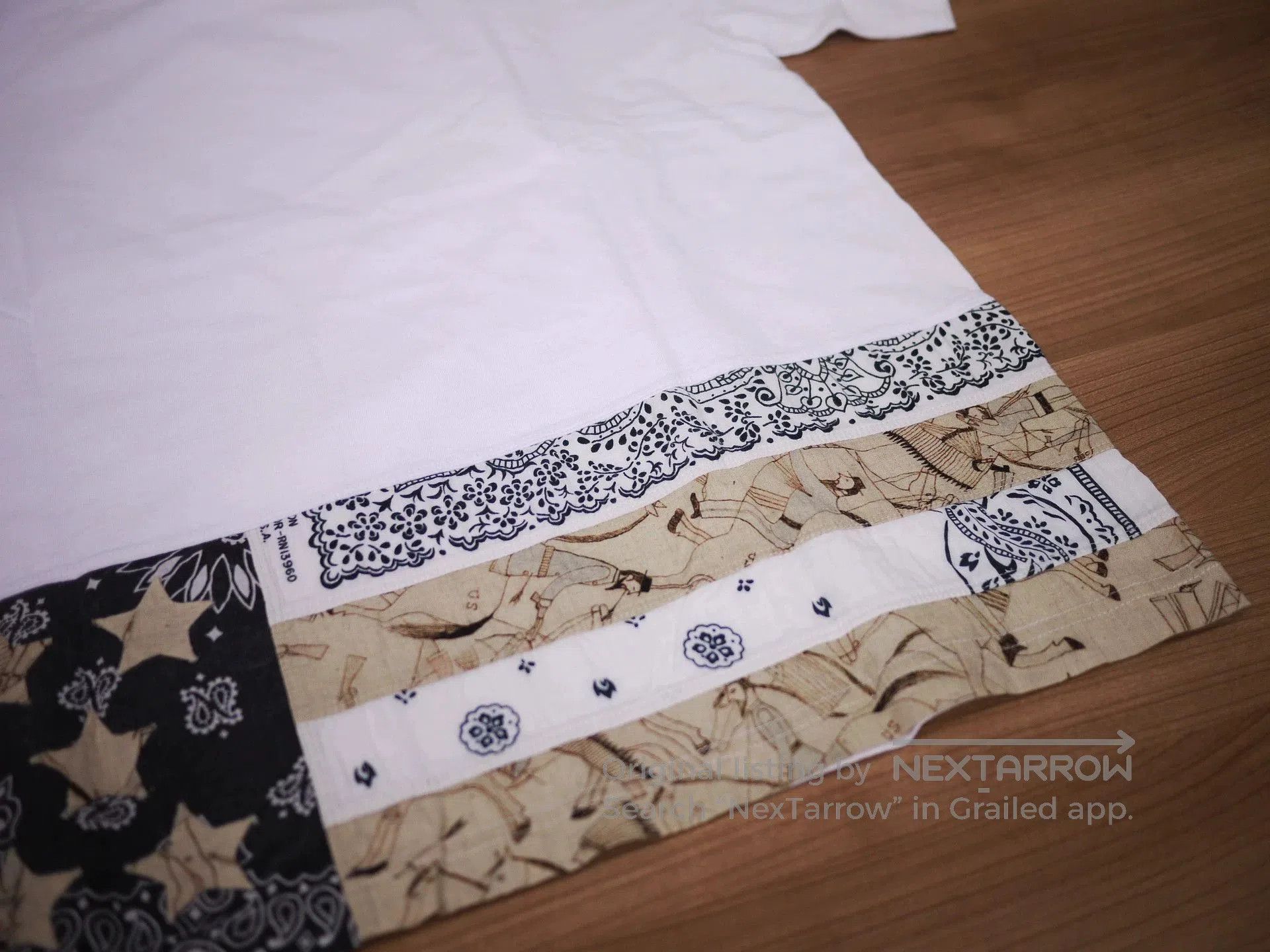 Visvim White Short Sleeve Shirt with Patterned Hem. Size US L / EU 52-54 / 3 - 4 Thumbnail
