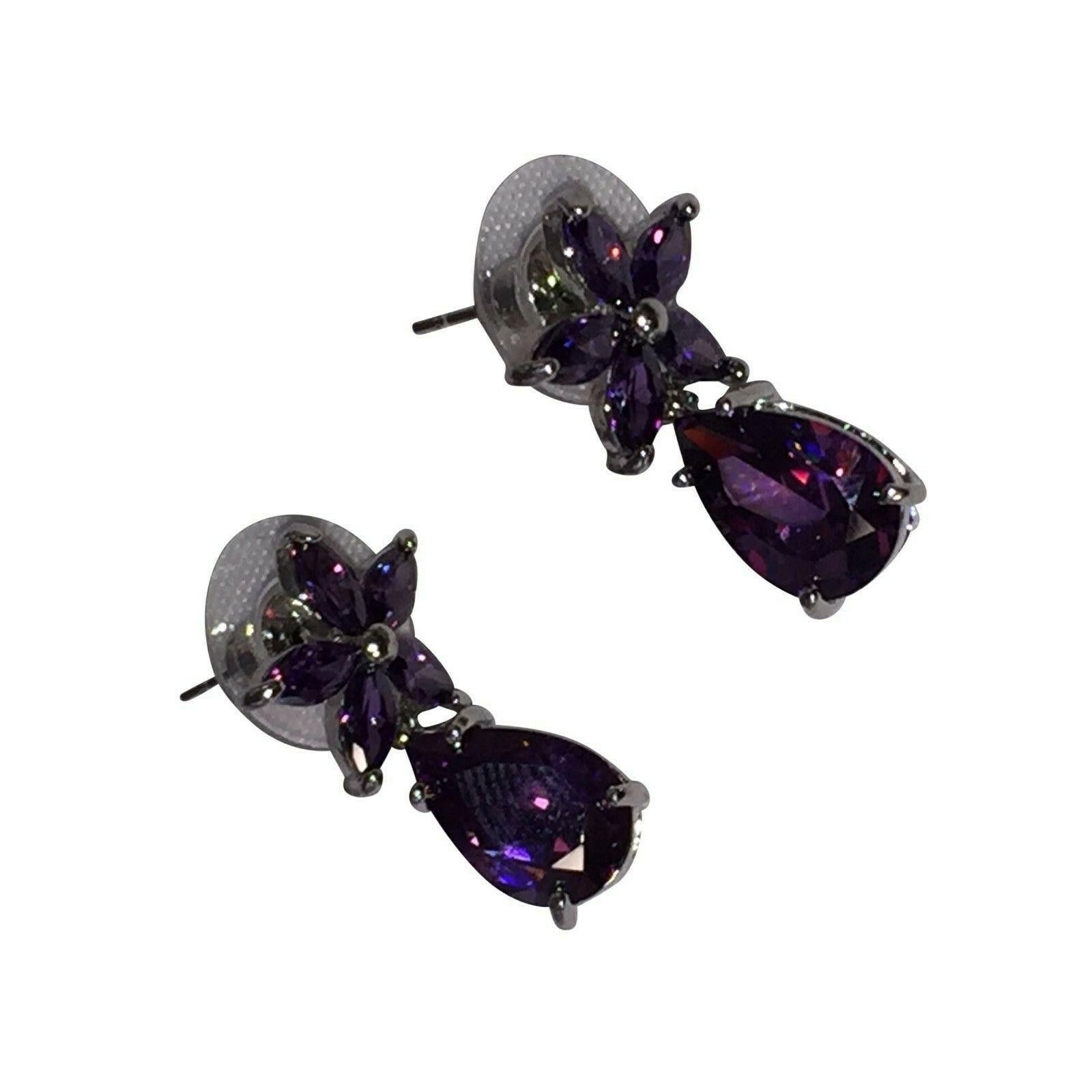 Designer Purple Faceted Crystal Earrings with White Chrome Plating Size ONE SIZE - 2 Thumbnail