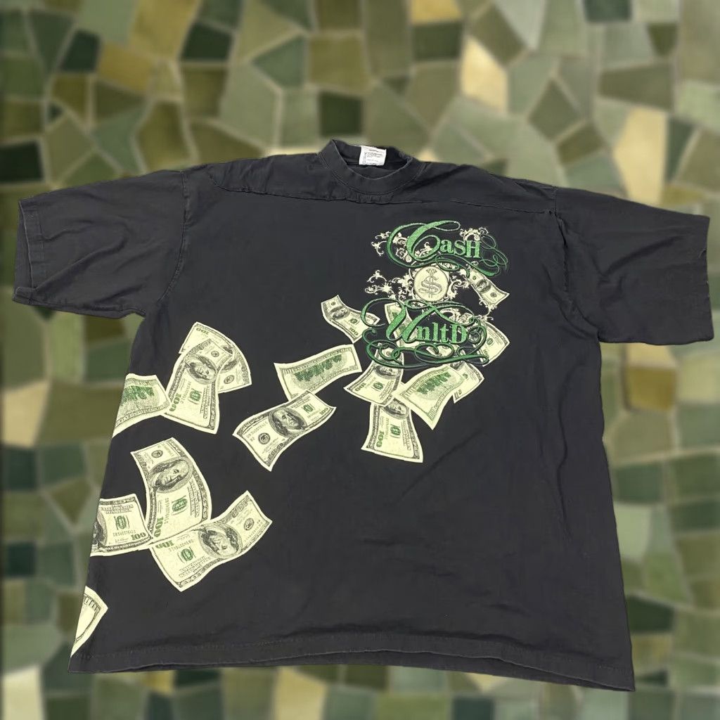 Vintage Cash Unltd Shirt Mens 4XL Black Money Dollar Bills Graphic Print Tee Size US XXL / EU 58 / 5 - 1 Thumbnail