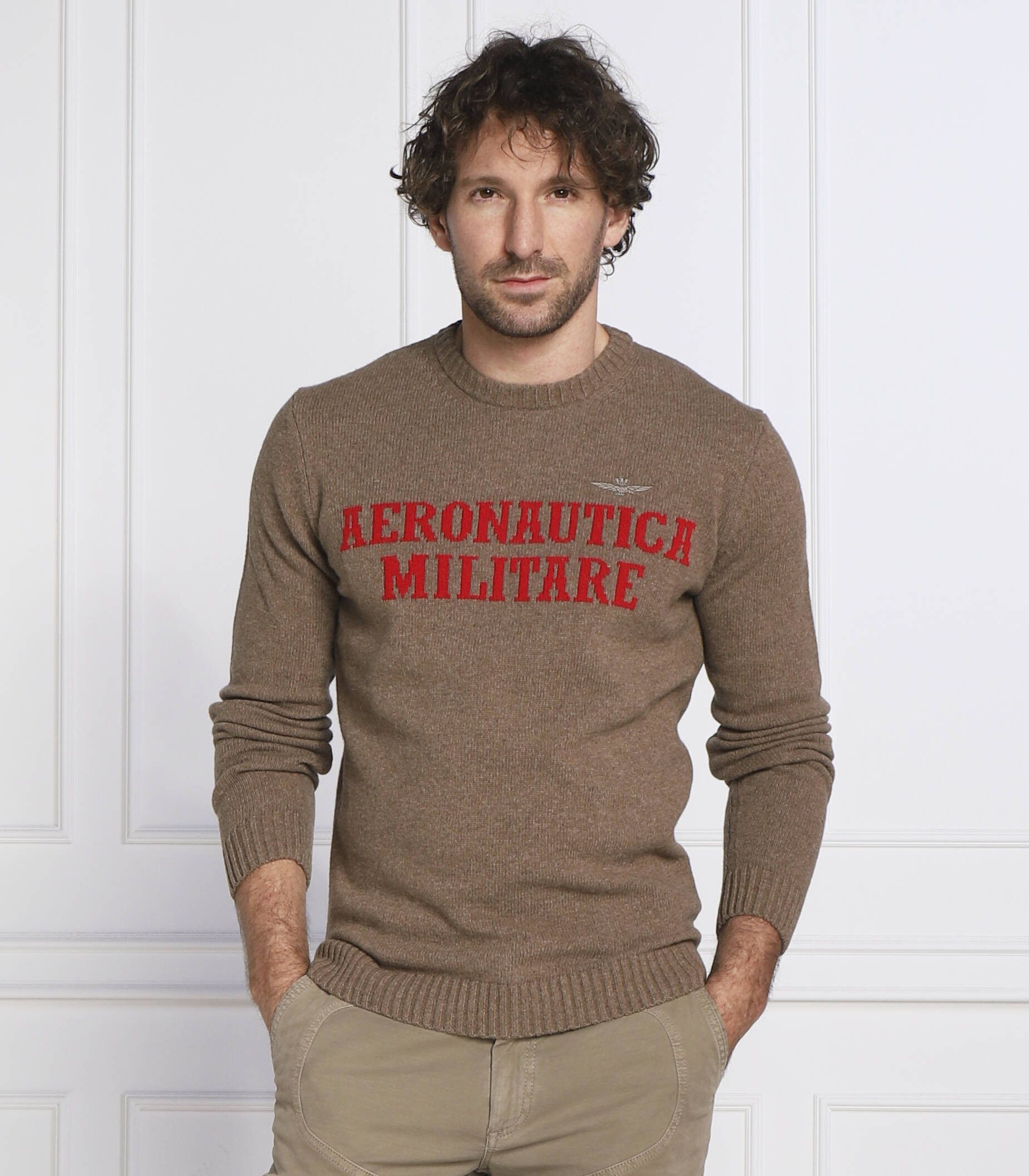 Aeronautica Militare Brown wool pullover Size US L / EU 52-54 / 3 - 4 Thumbnail