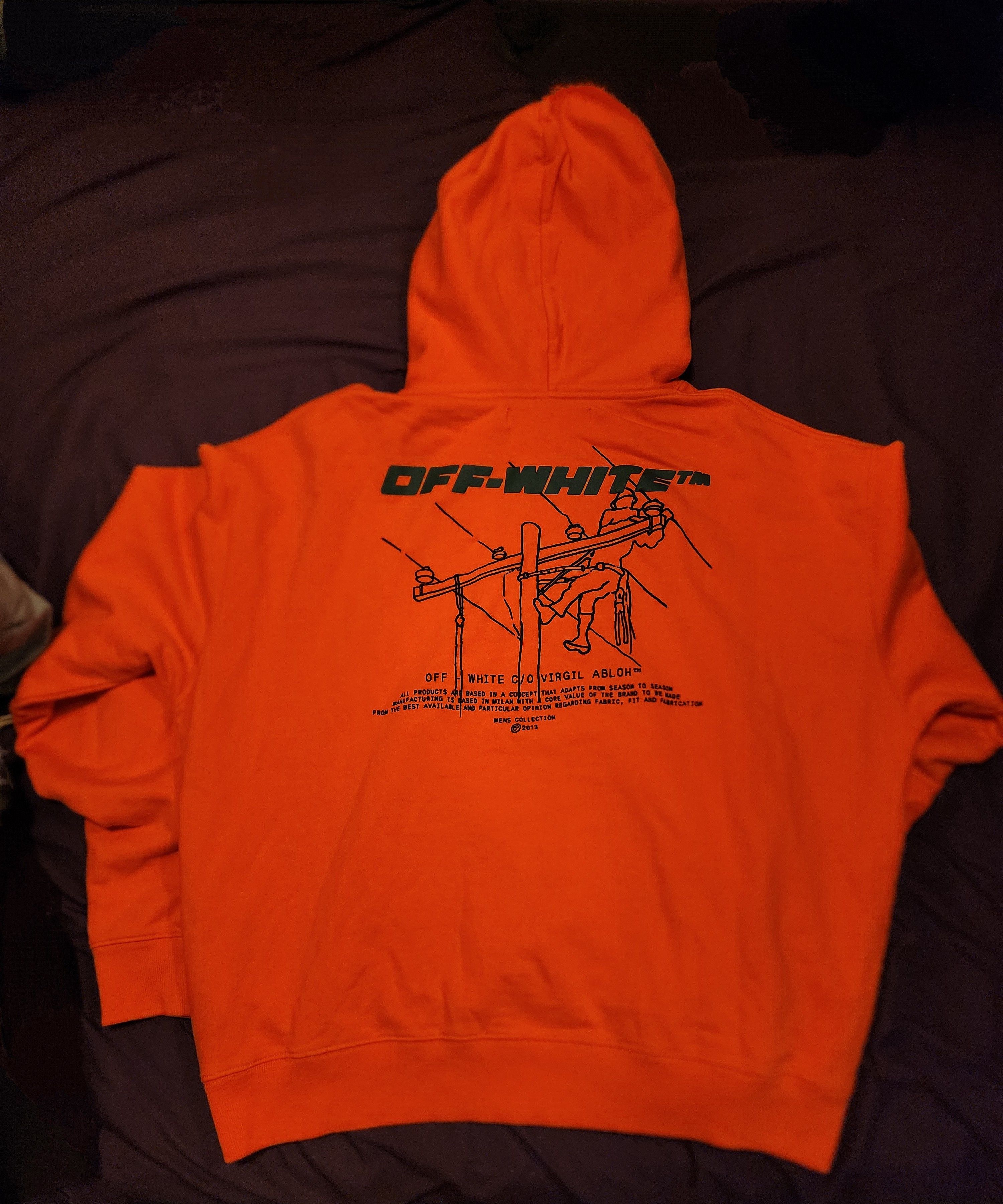 image of Off White Off-White Orange Hoodie , Men's (Size 2XL)