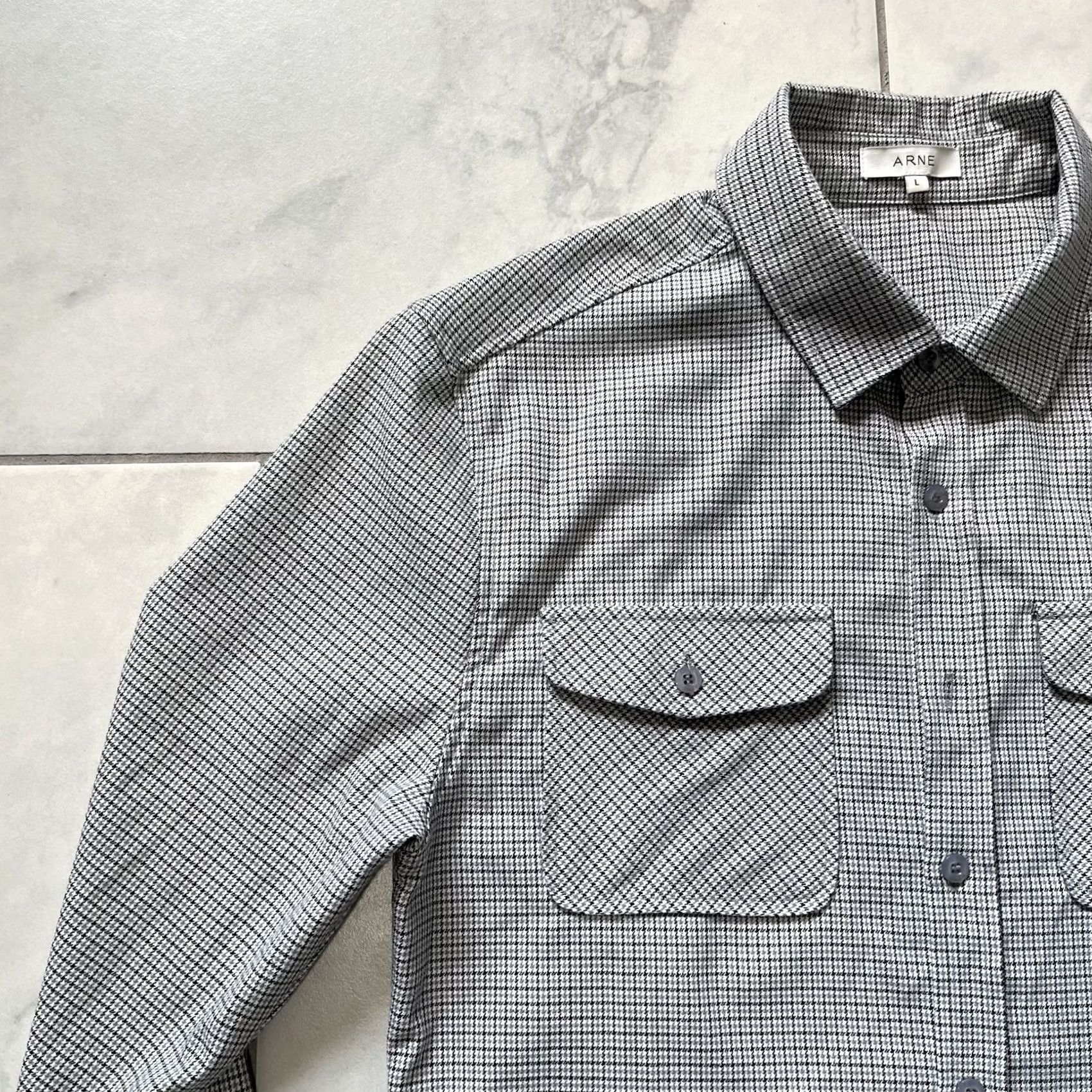 Vintage ARNE Shirt Large Black Gray Mens Button Up Herringbone Stretch Fit Modern Preppy Boy? Size US L / EU 52-54 / 3 - 5 Thumbnail