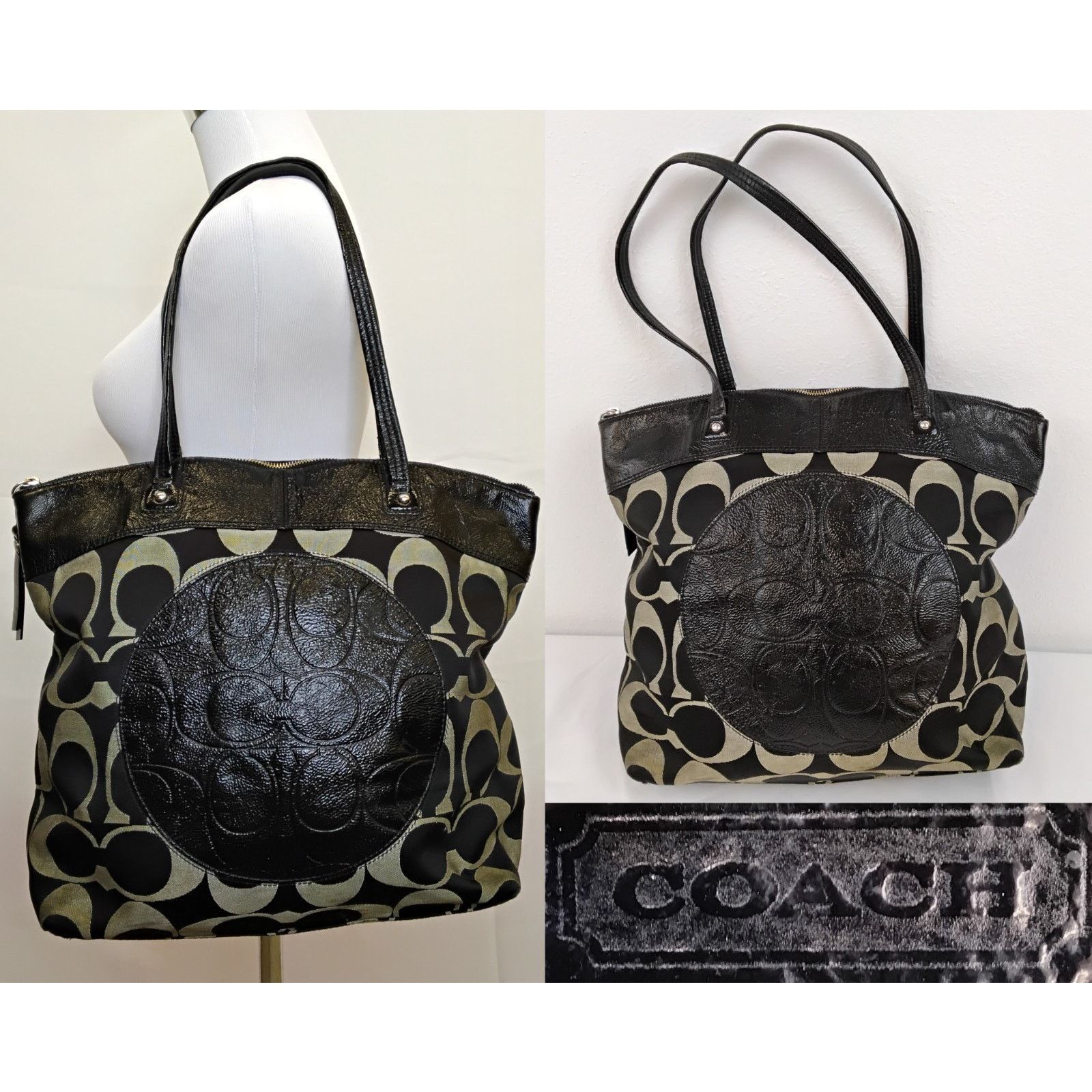 Coach Coach Signature Laura Tote Bag Black/Gray Leather F18335 Size ONE SIZE - 1 Thumbnail