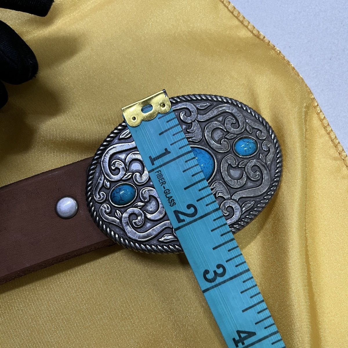 Vintage Rare Leather Studded Belt Gemstone Buckle Size 30 - 11 Thumbnail