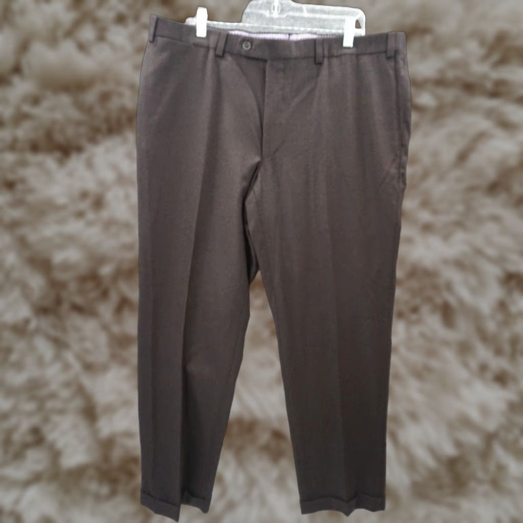 VINTAGE Jack Victor 1913 Men's Dress Pants Wool Brown 40R Flat Front Cuffed Leg Slim Fit Formal Business
