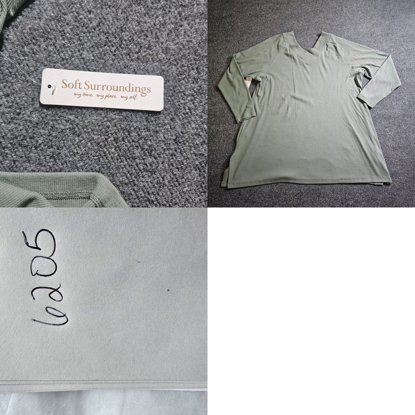 Soft Surroundings Soft Surroundings Shirt Womens 1X Green Ribbed Double V Long Sleeve Stretchy Size XL / US 12-14 / IT 48-50 - 8 Thumbnail
