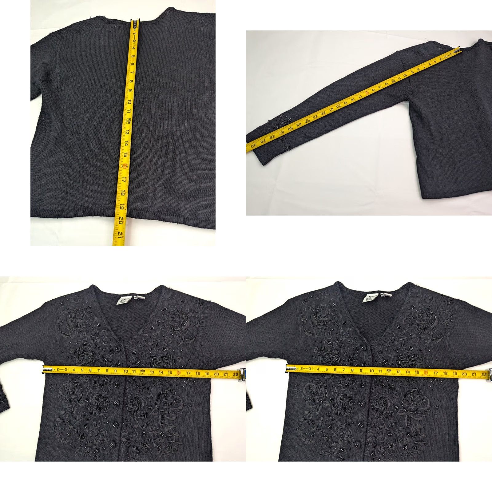Vintage Maggie Lawrence Cardigan Women M Black Floral Embroidered Bead Accent Cable Knit V-Neck Sweater Shirt/Layering Size M / US 6-8 / IT 42-44 - 8 Thumbnail