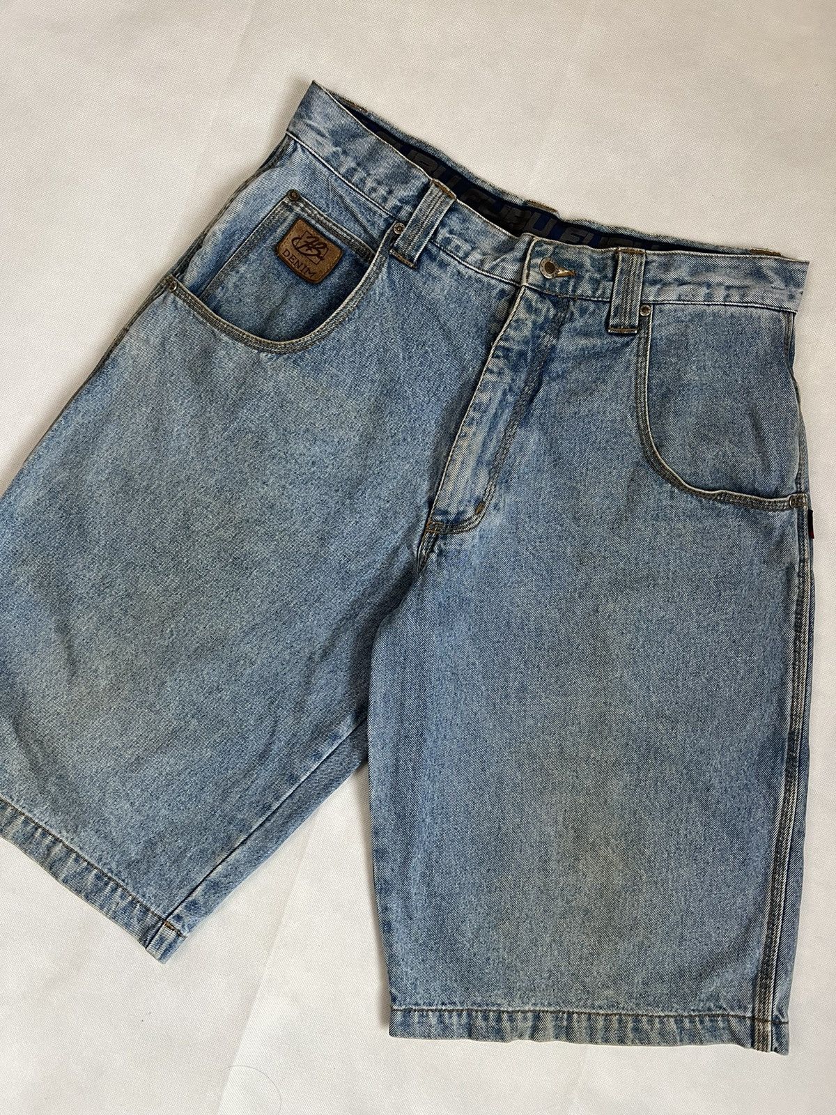 Ecko Unltd. Vintage Y2K Fubu Denim Leather Patch Baggy Jorts Size US 34 / EU 50 - 10 Thumbnail