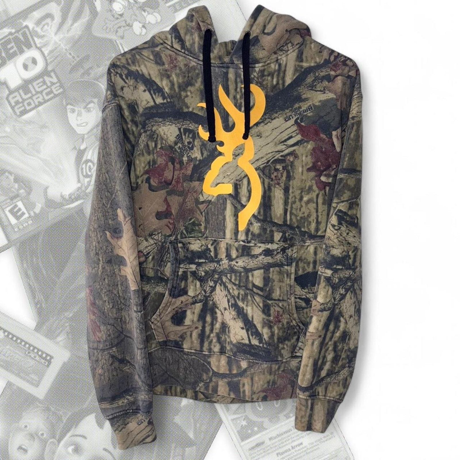 & Other Stories Y2K Camo / Yellow Deer Logo Browning Pullover Hoodie Size US S / EU 44-46 / 1 - 5 Thumbnail