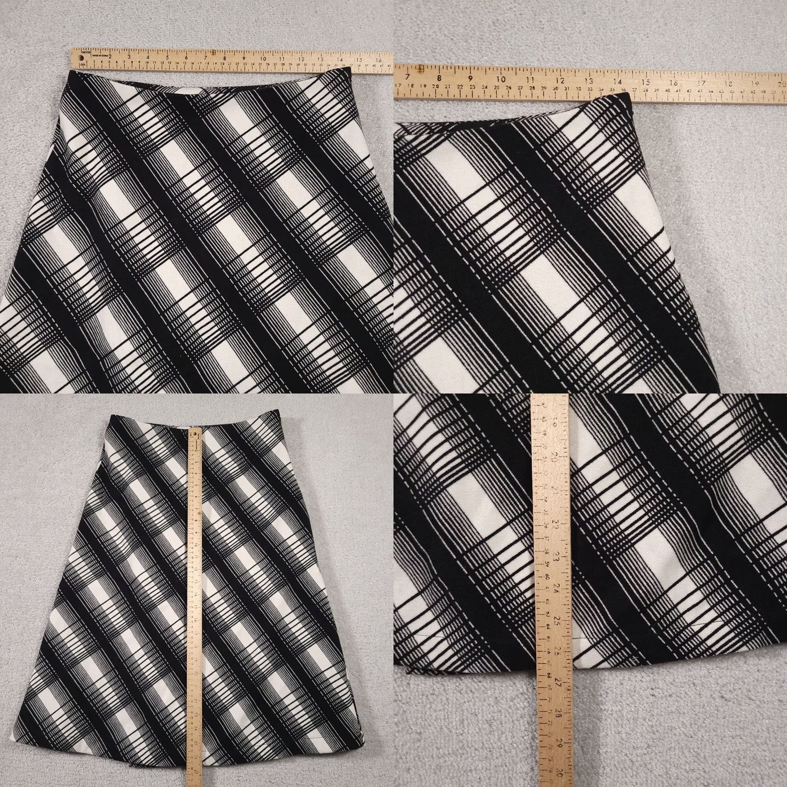 Vintage Hormars Plaid Midi Skirt White Black Women's A Line Medium Buckles Lined Zip Size 32" / US 10 / IT 46 - 8 Thumbnail
