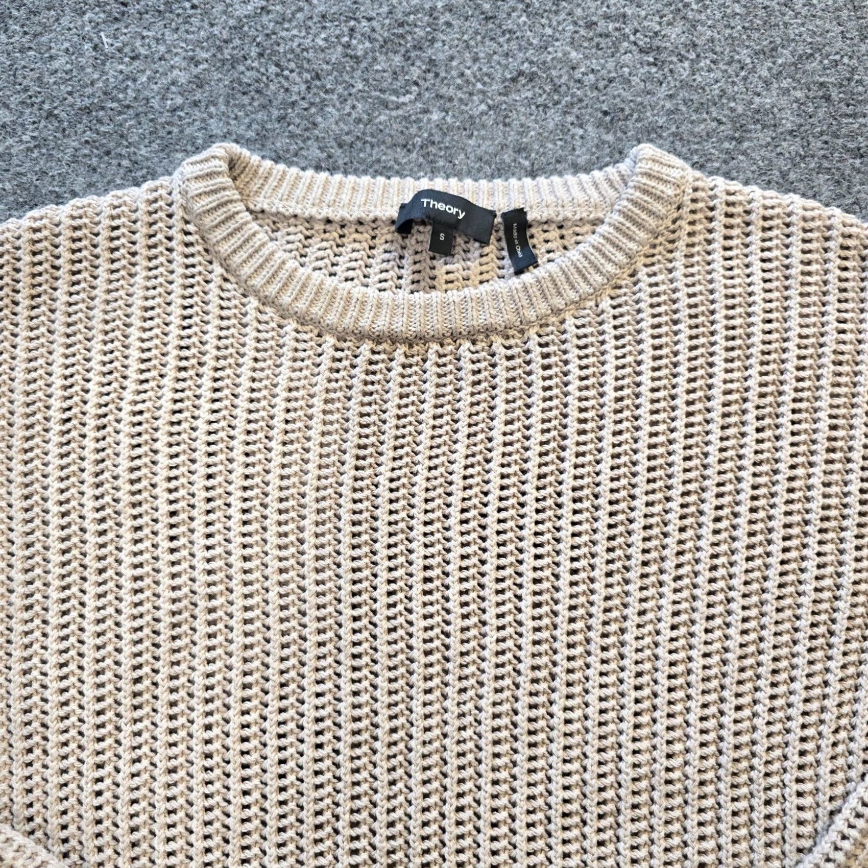 Theory Theory Sweater Womens Small Beige Open Knit Long Sleeve Crew Neck Casual Pullover Knit Cotton Classic/Fitted Sleeve Beachy Capsule Winter Fall Size S / US 4 / IT 40 - 2 Thumbnail