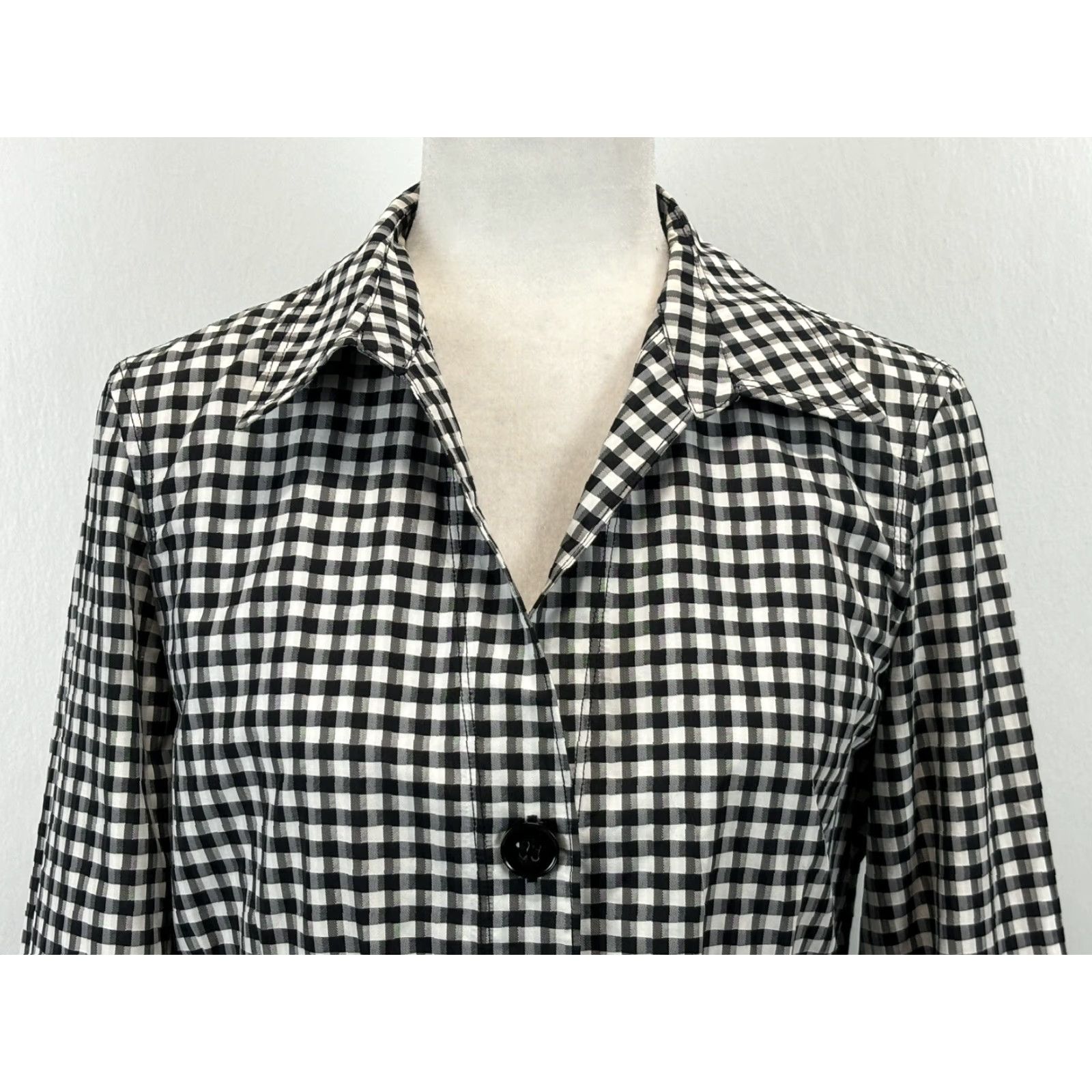 Jones New York Jones New York Gingham Shirt Womens 10 Multicolor Classic Old Money Artsy Blouse 3/4 Sleeve Collared Button Polyester Blend Regular Women Shirt Size L / US 10 / IT 46 - 5 Thumbnail