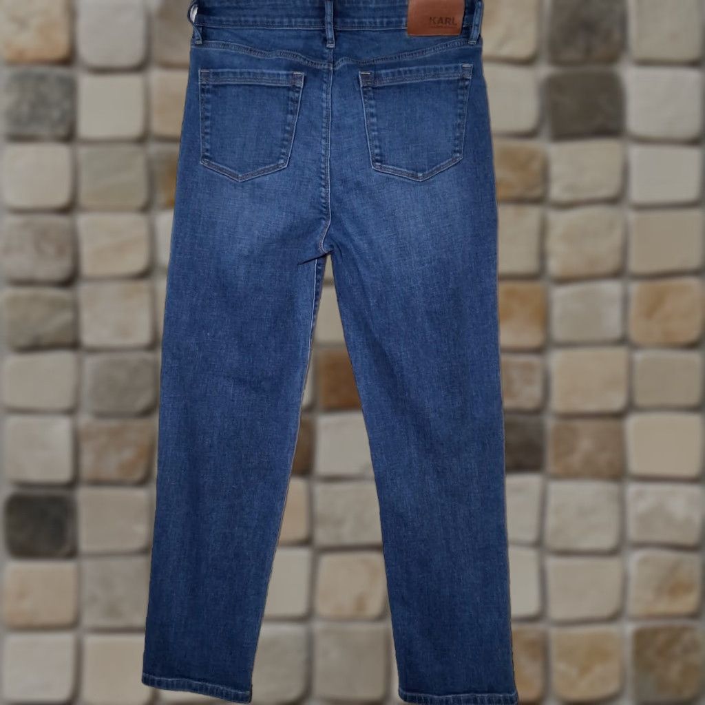 Karl Lagerfeld Karl Lagerfeld Jeans Women 29x27 Straight Leg Studded Rhinestone Star Whiskered Blue Denim 5-Pocket Design Womens Size 29" - 1 Thumbnail