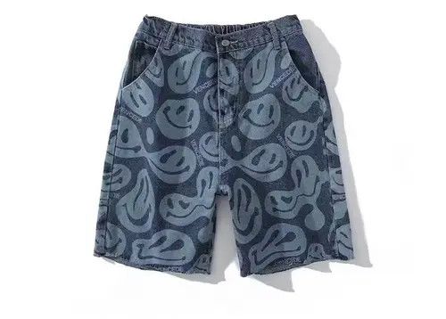 Japanese Brand 20SS Indigo Union Japan Blue Smiley Face Shorts Size US 32 / EU 48 - 1 Thumbnail