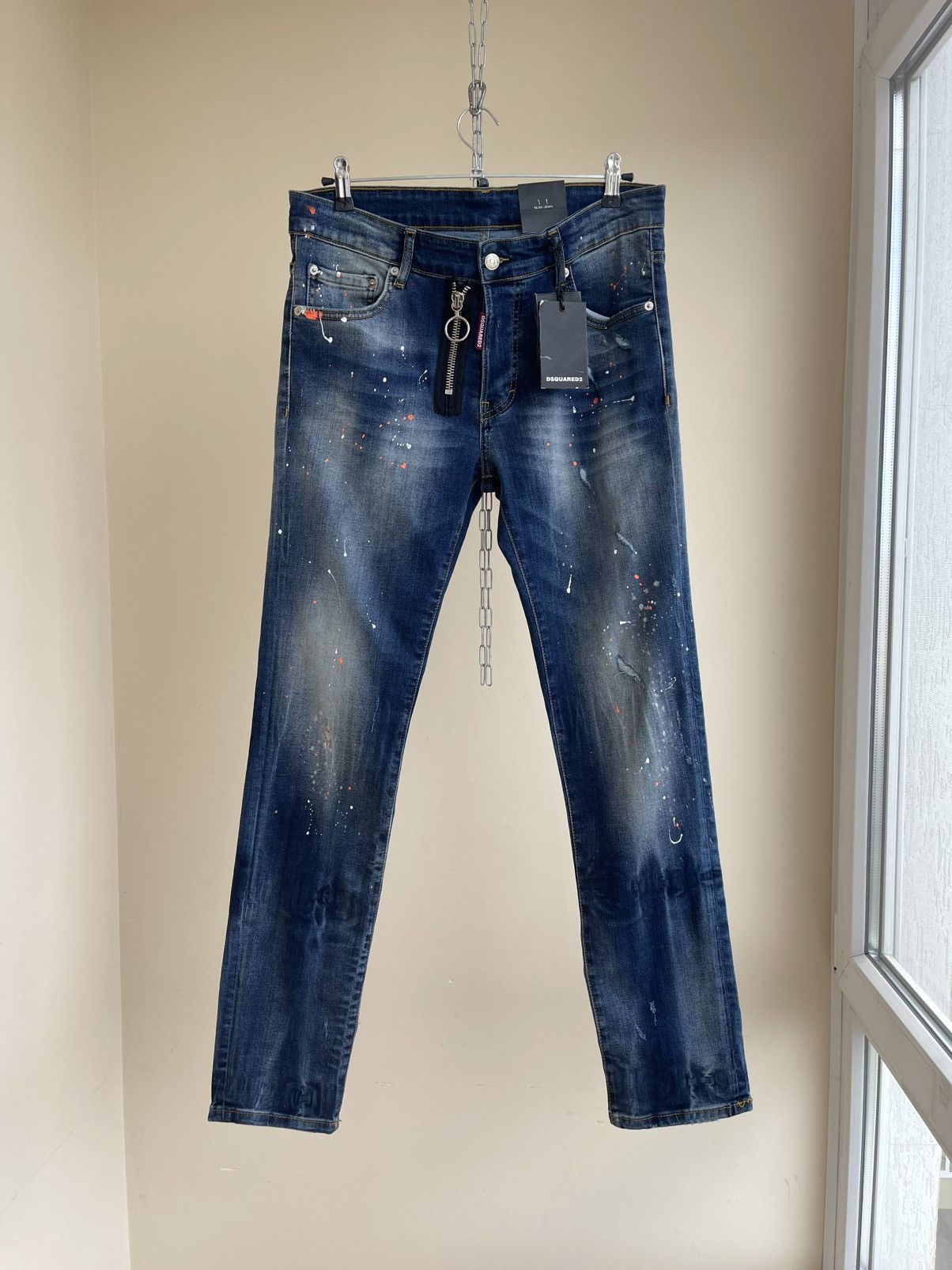 Dsquared2 Icon Slim Jean Distressed Wash Denim Paint-Splattered Jeans Size US 32 / EU 48 - 1 Thumbnail