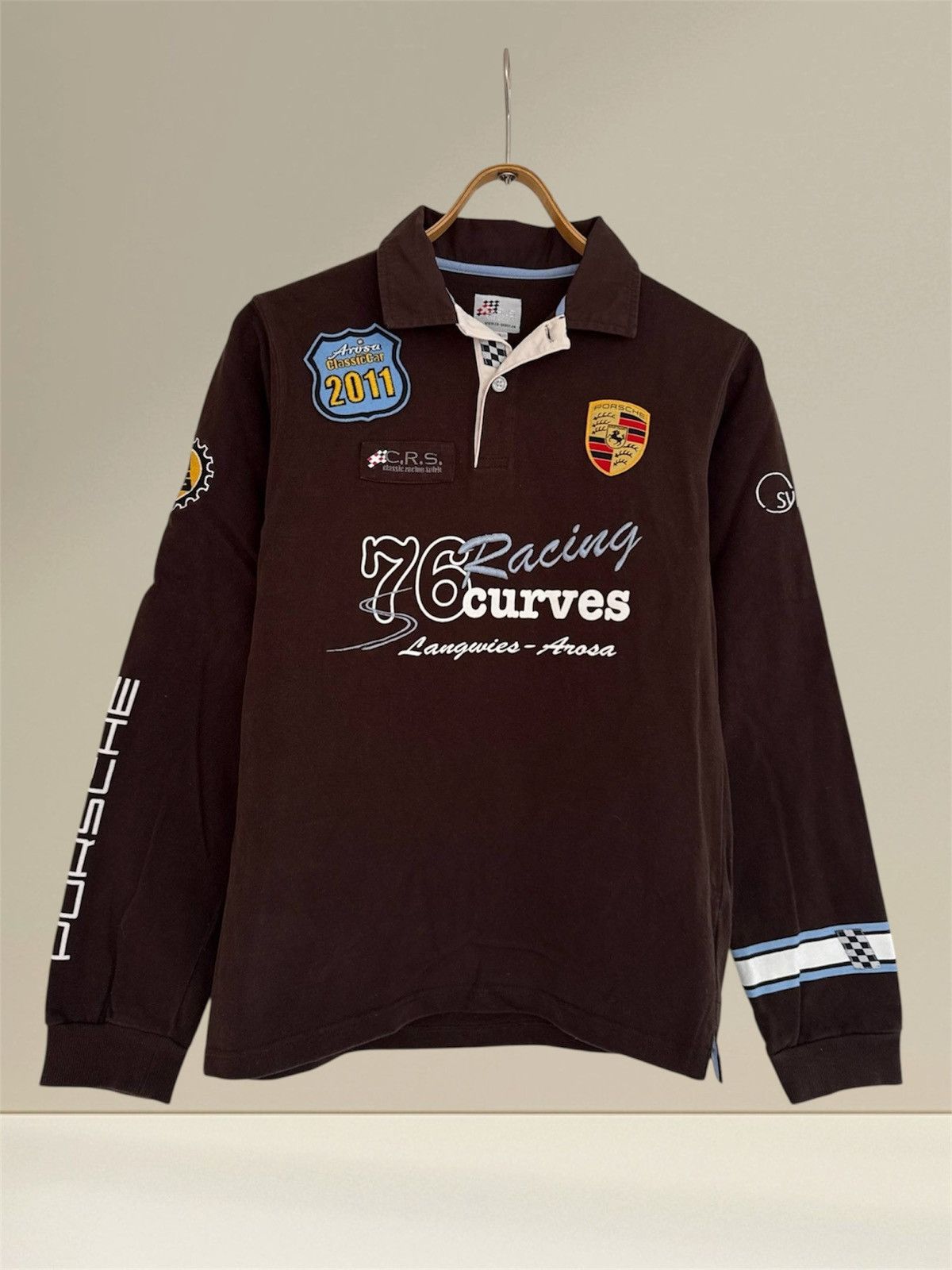 Porsche Design Vintage Porsche Racing 76 Curves Arosa 11’ Brown Rugby Shirt Size US S / EU 44-46 / 1 - 3 Thumbnail